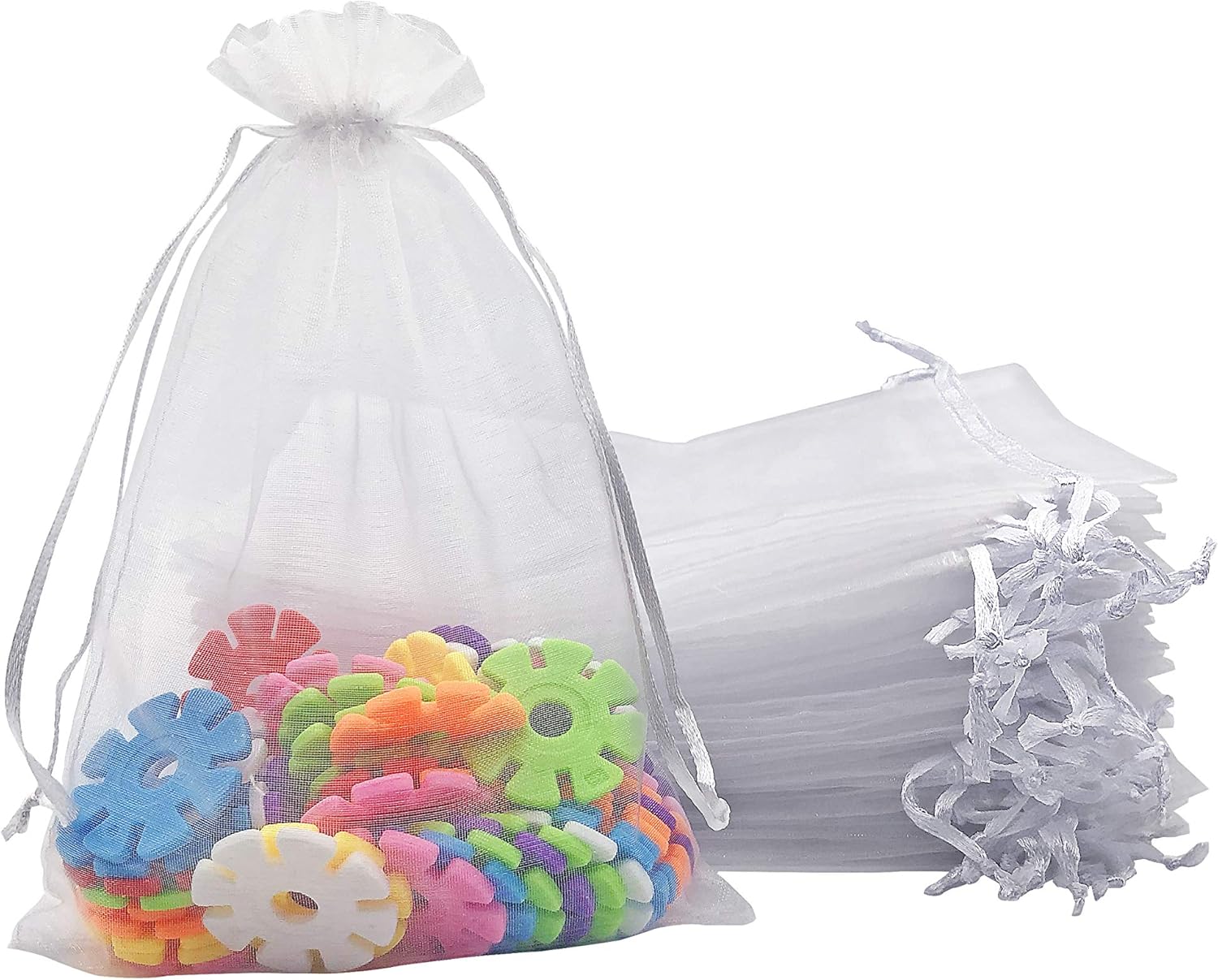 100PCS White Organza Drawstring Gift Bags 5x7 Inches