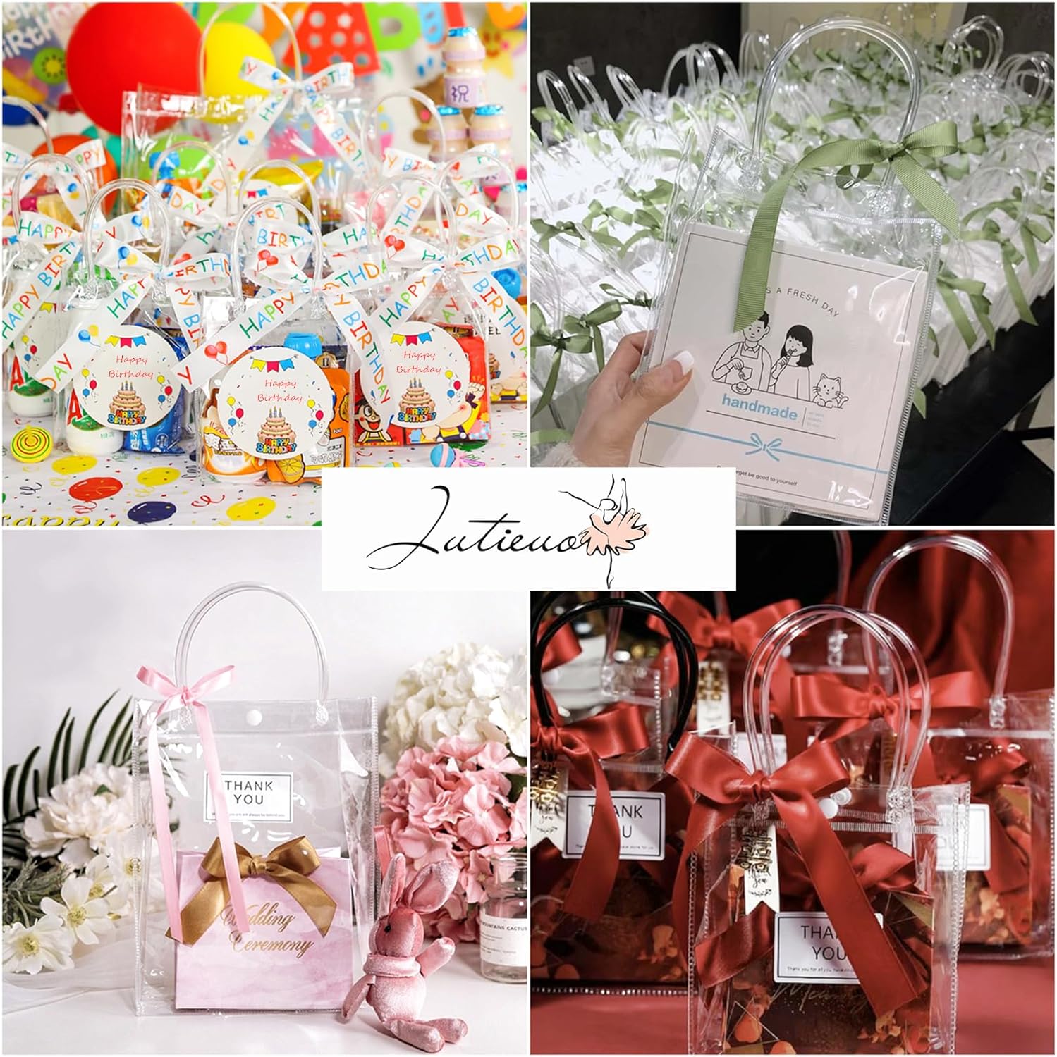 Jutieuo 16 Pack Clear Gift Bags with Handles