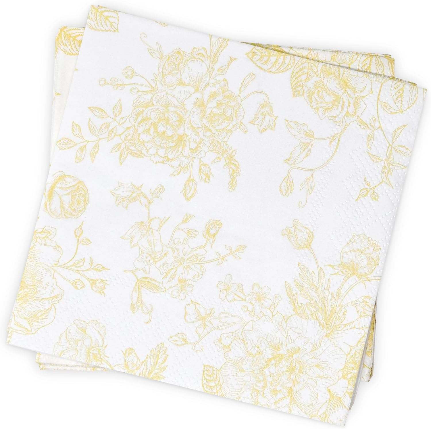 Yellow White Floral Cocktail Napkins for Spring Events