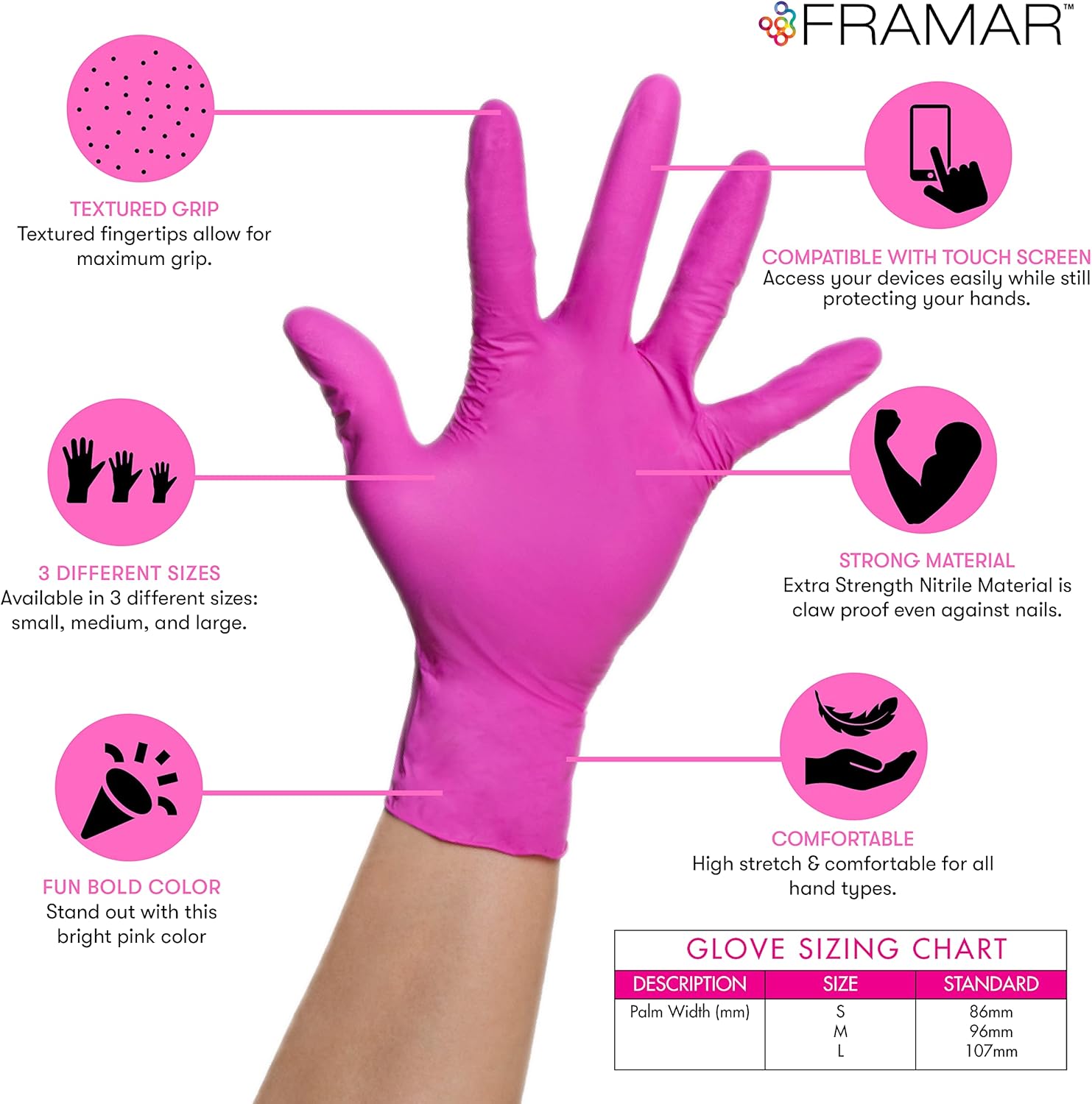 Framar Pink Nitrile Gloves - 9 Inch Hair Styling Clips