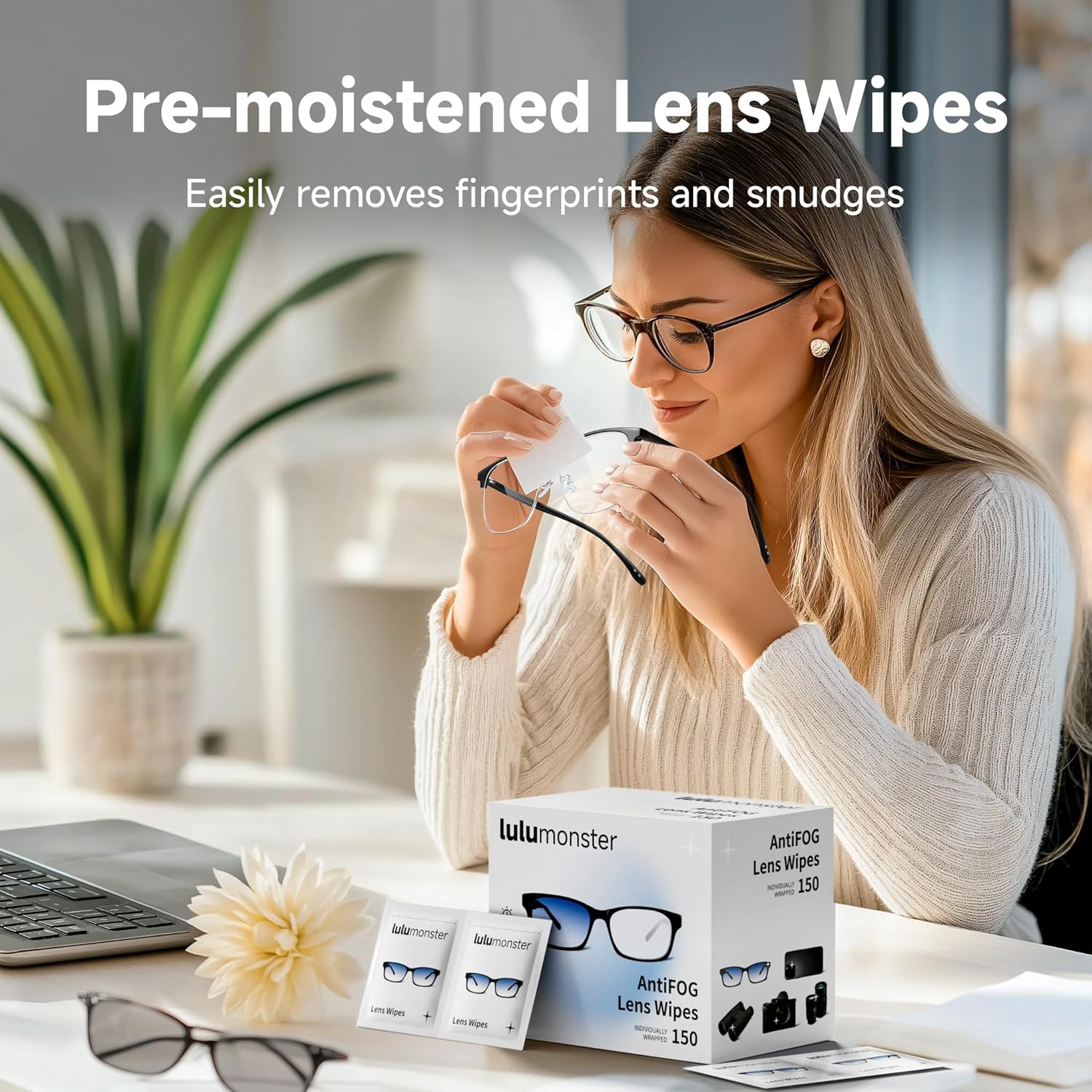 Lulumonster Anti-Fog Lens Wipes 150 Pre-Moistened