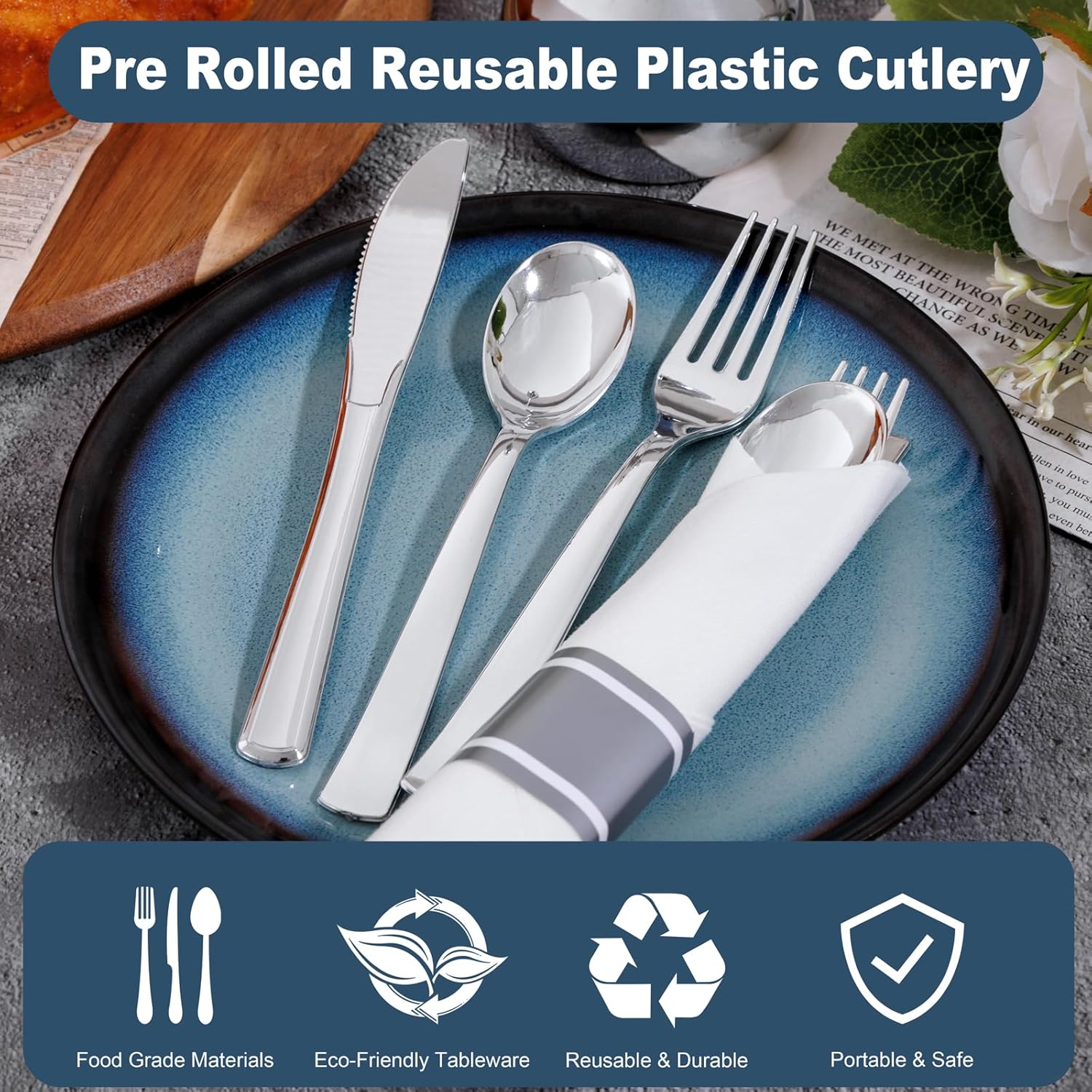 Joyido 200 Guest Pre-Rolled Plastic Cutlery Set with Napkins