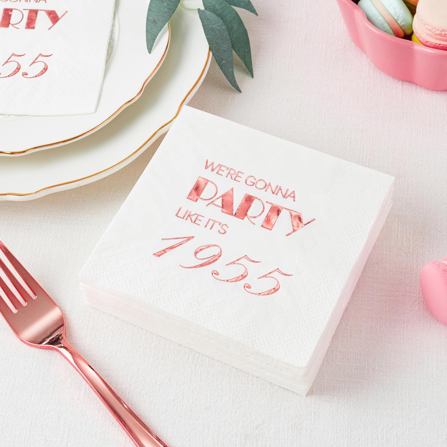 Crisky 70th Birthday Rose Gold Cocktail Napkins 50 Pcs 3-Ply