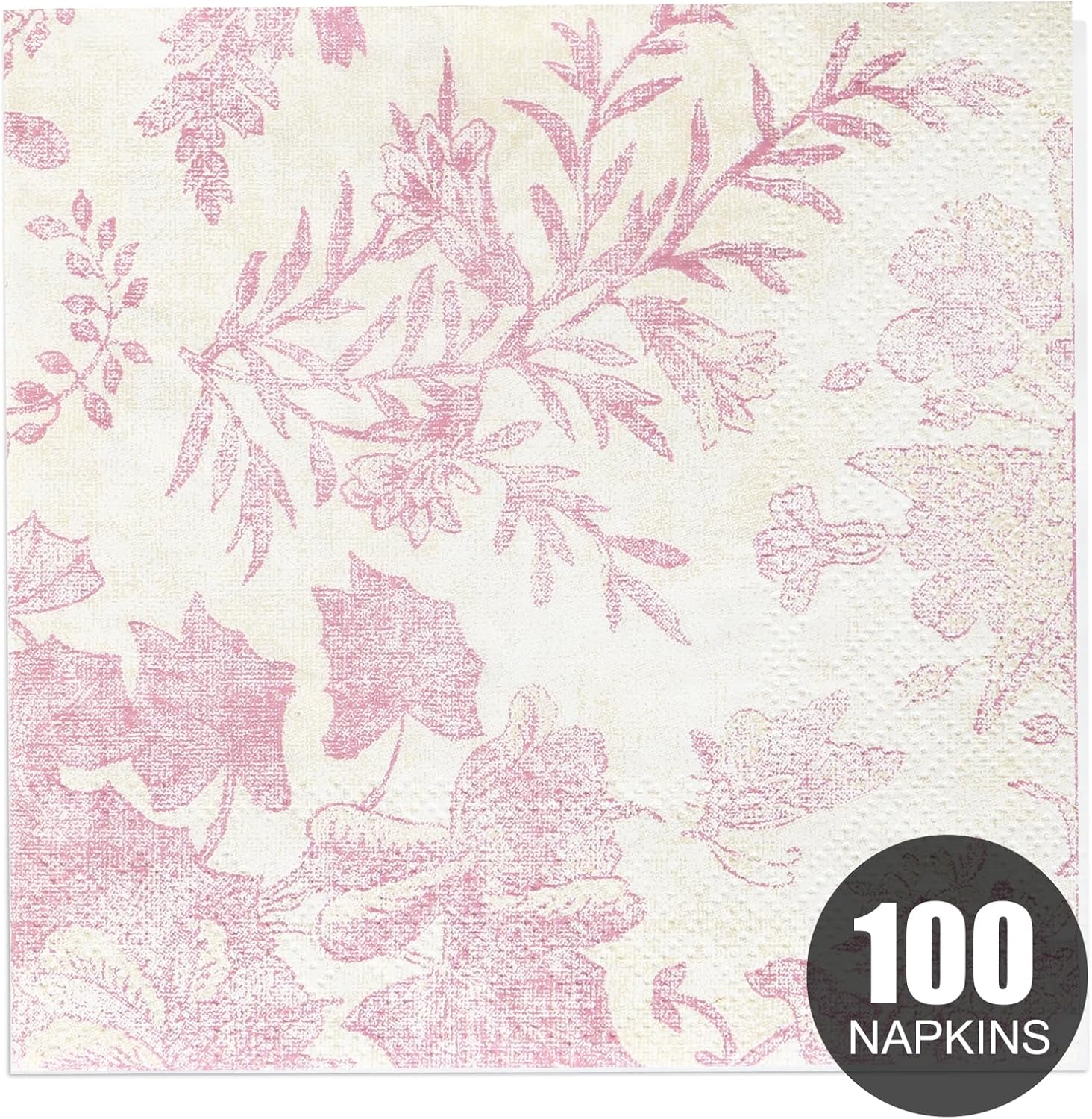 100 Pack Pink Floral Cocktail Napkins for Parties