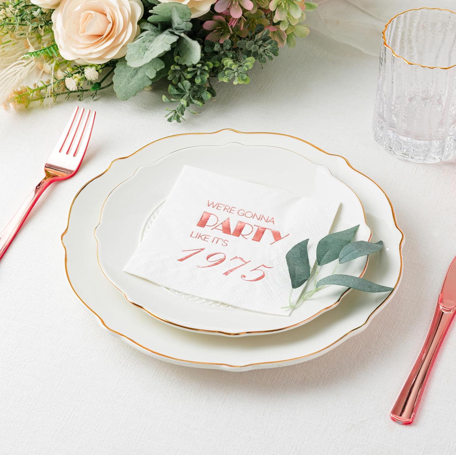 Crisky 50th Birthday Rose Gold Cocktail Napkins 50 Pcs