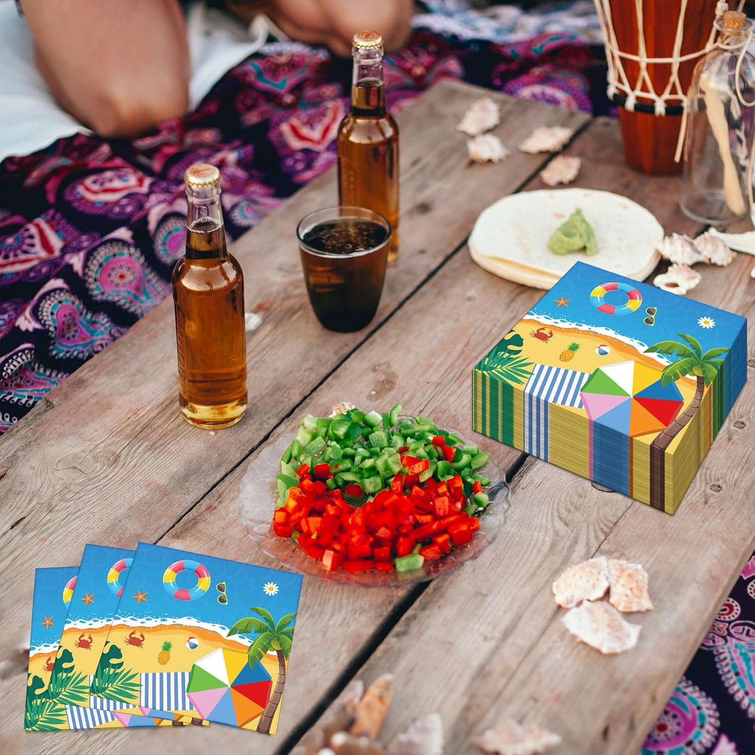 50 Count Summer Beach Paper Napkins with Tropical Design