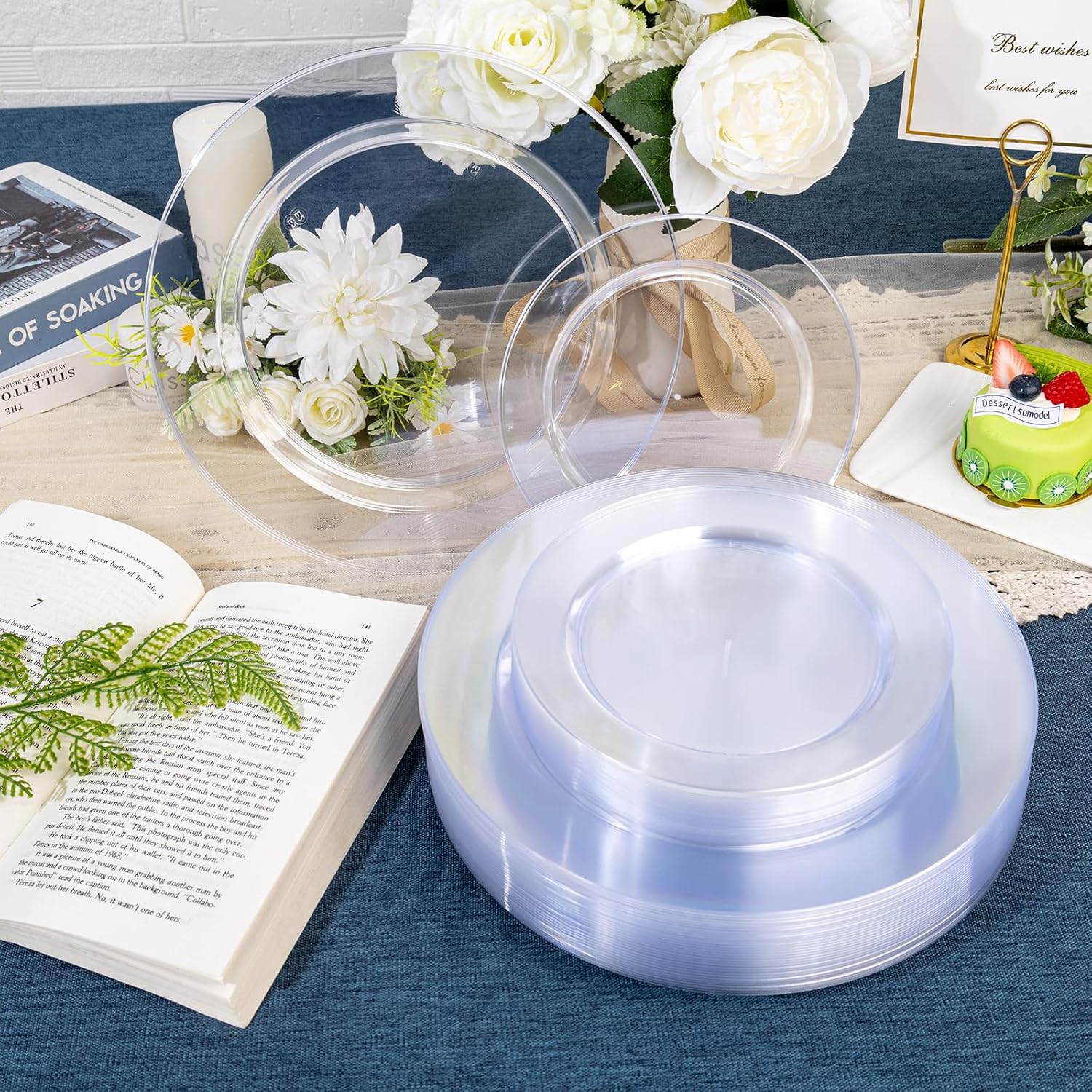 FLOWERCAT 200PCS Clear Plastic Plates for Parties