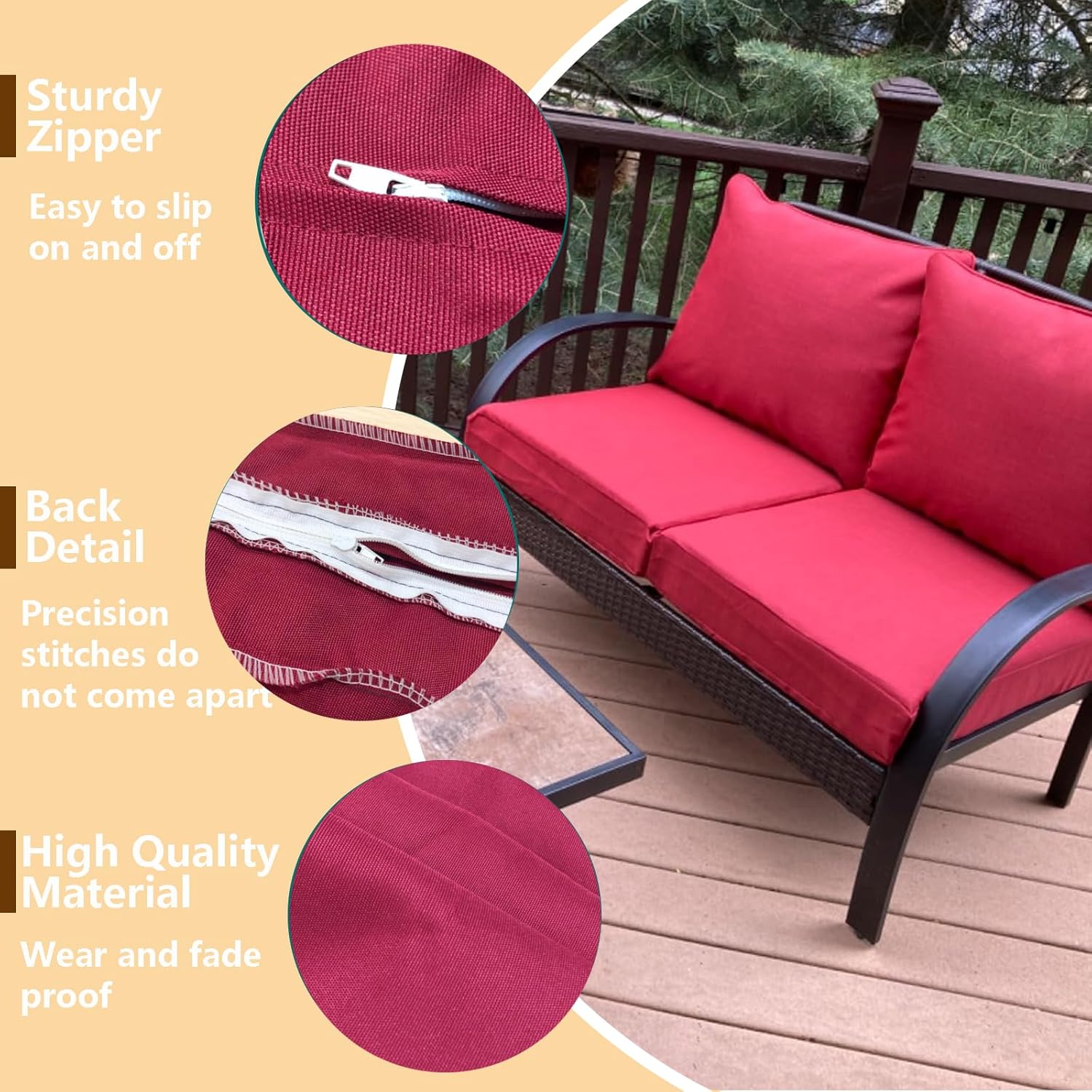 Oslimea 4Pack 24x24x4 Inch Outdoor Cushion Covers Red