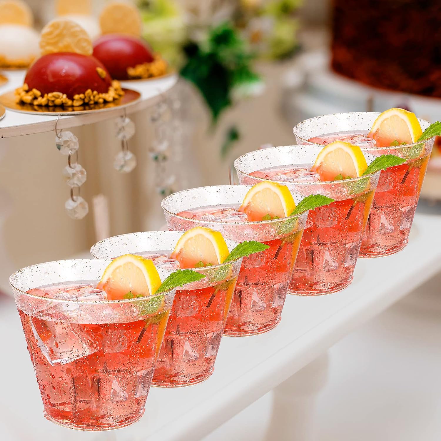 FOCUSLINE 9 oz Gold Glitter Plastic Cups 100 Count