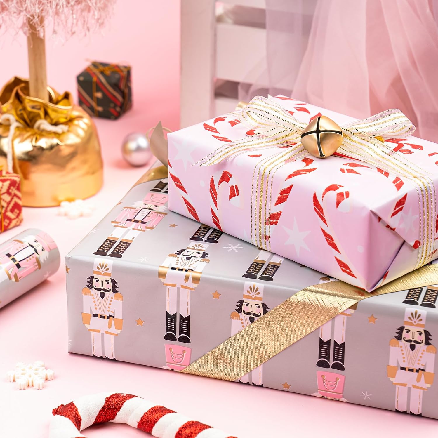 WRAPAHOLIC Reversible Christmas Wrapping Paper - 17x33ft Mini Roll