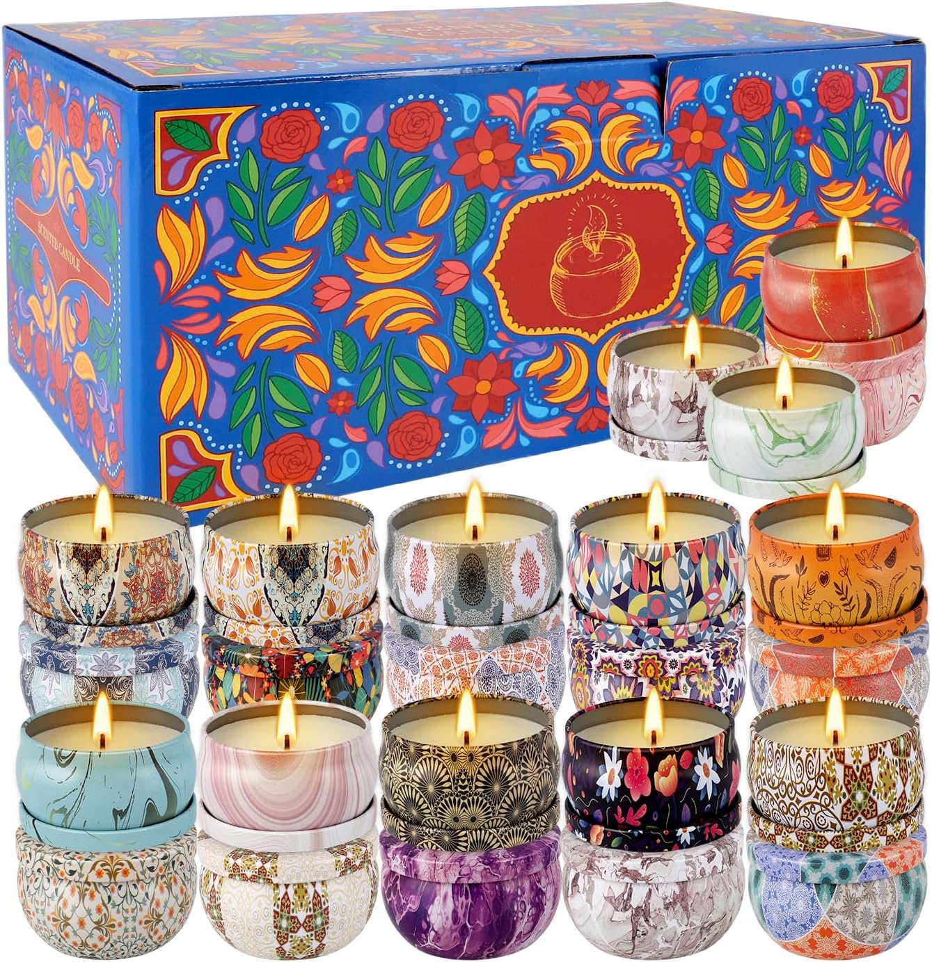 24 Piece Smokeless Candle Set with 8 Hour Burn Time for Aromatherapy