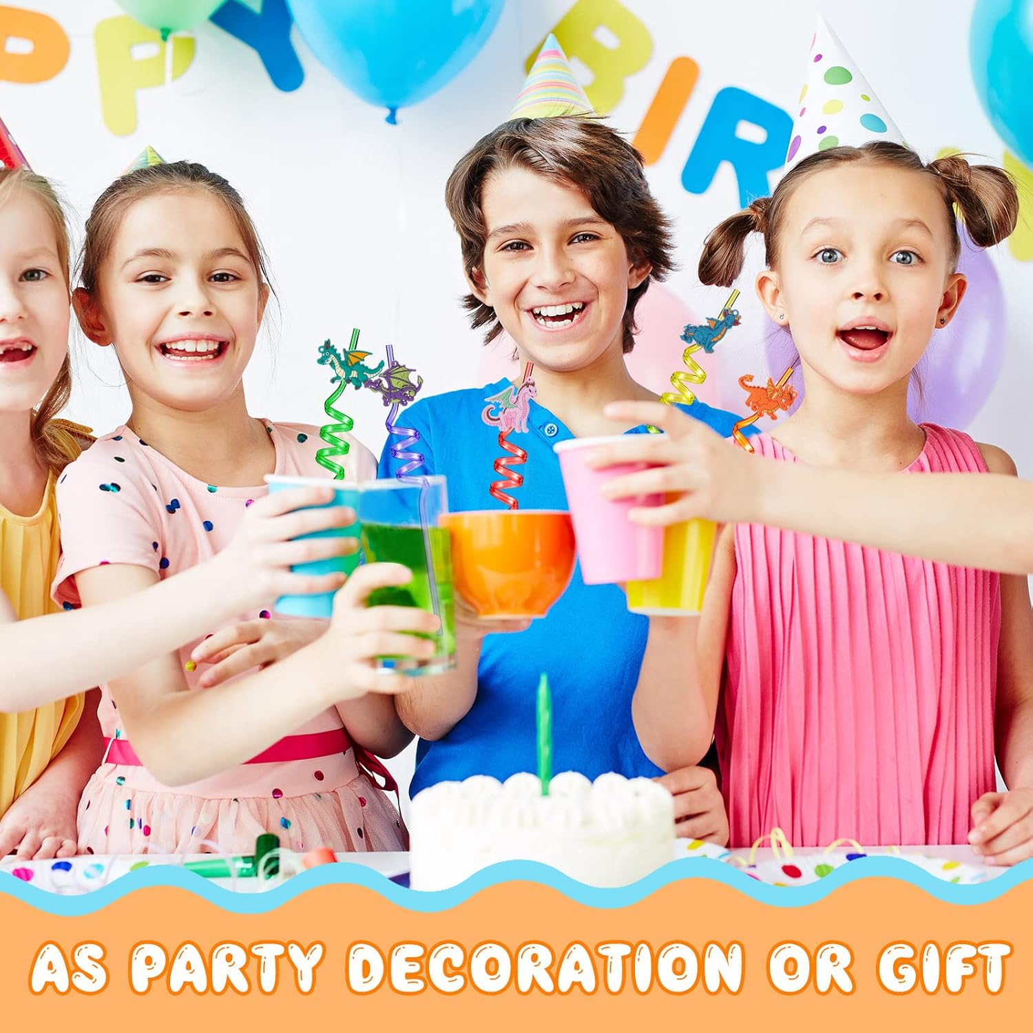 Zhehao 24 Piece Dragon Drinking Straws for Kids Parties