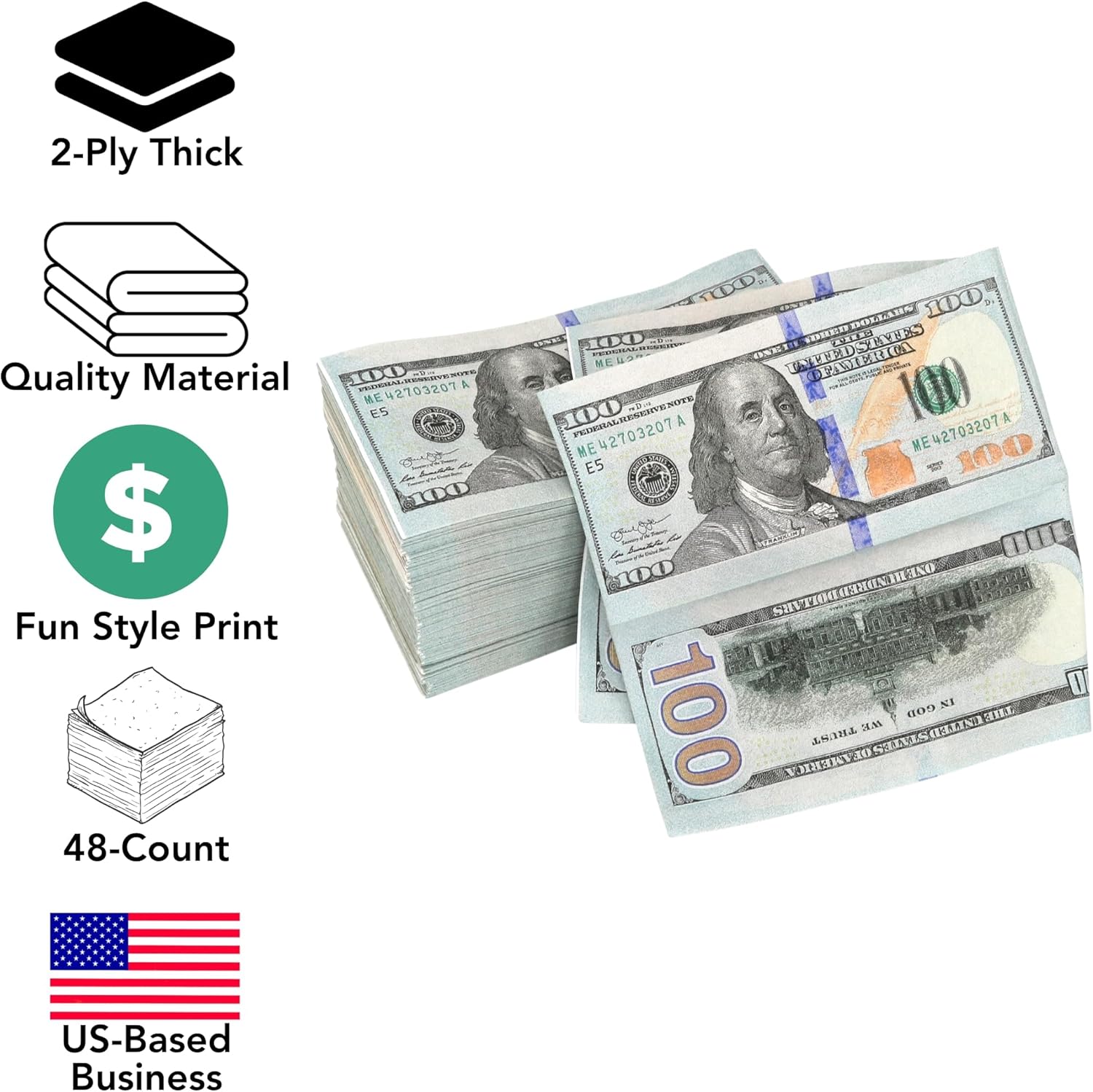 Iconikal 48 Count Disposable Napkins With 100 Bill Design