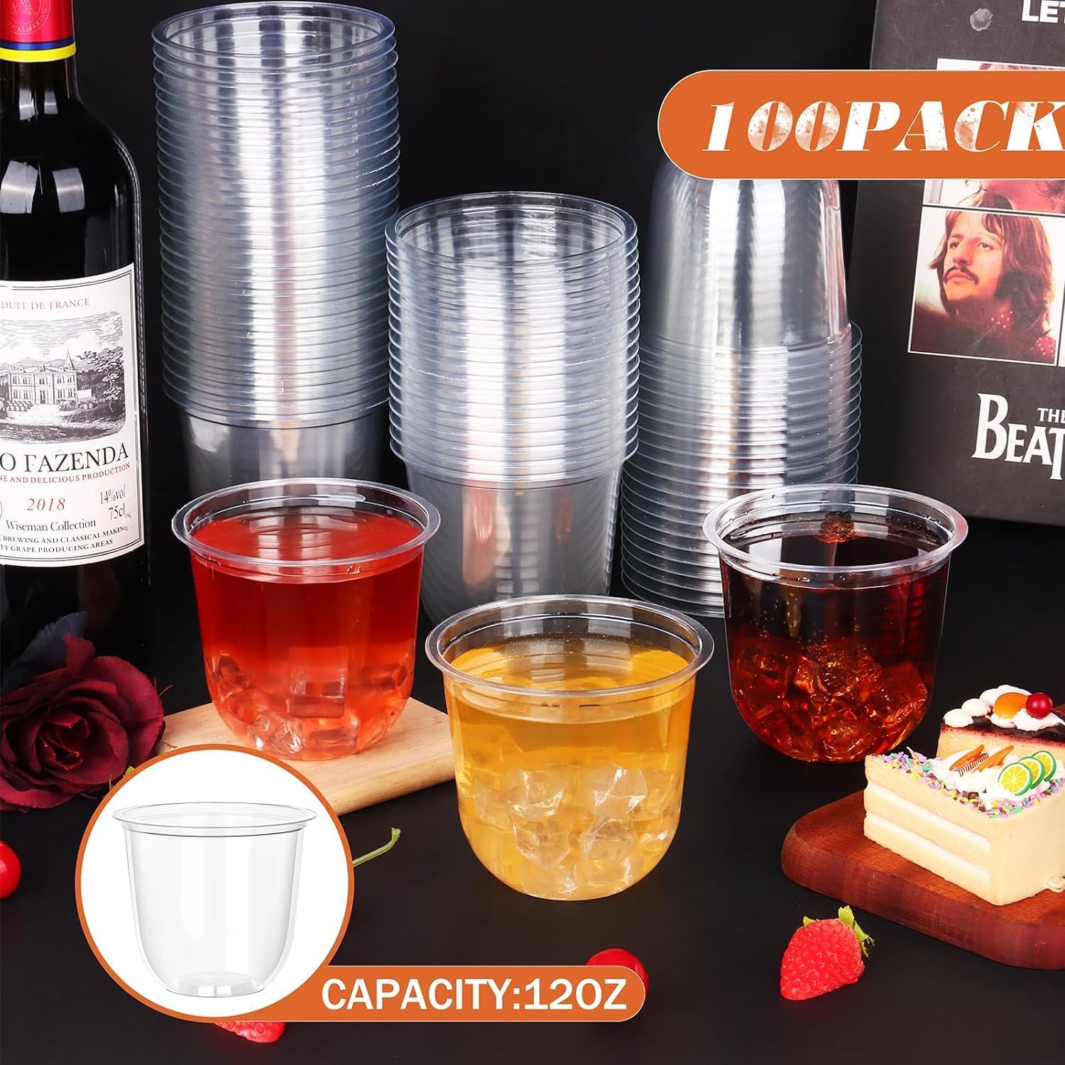 KesaPlan 100 Pcs Disposable 12oz Clear Wine Glasses