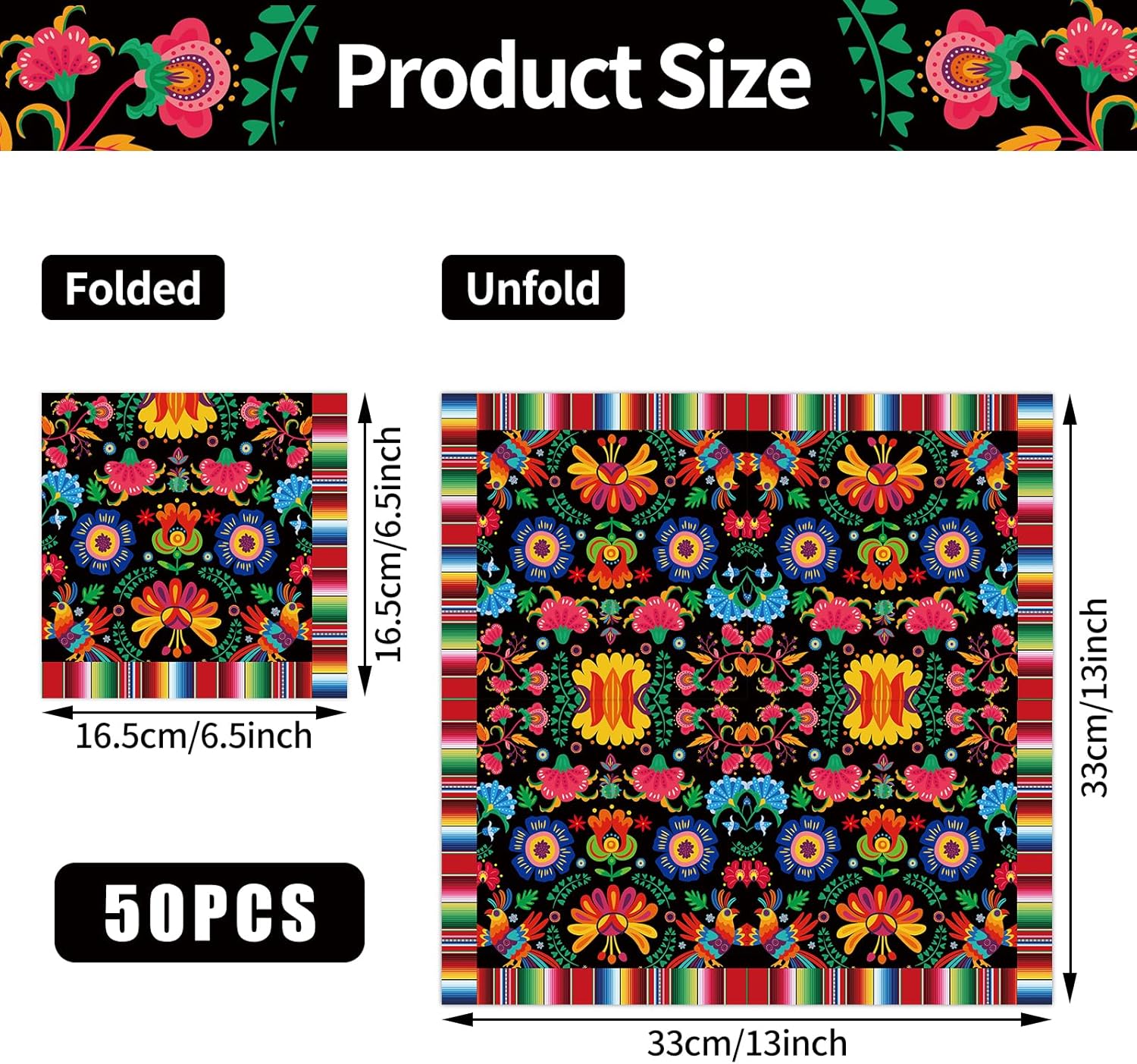Pack of 50 Mexican Fiesta Napkins with Serape Stripe Design