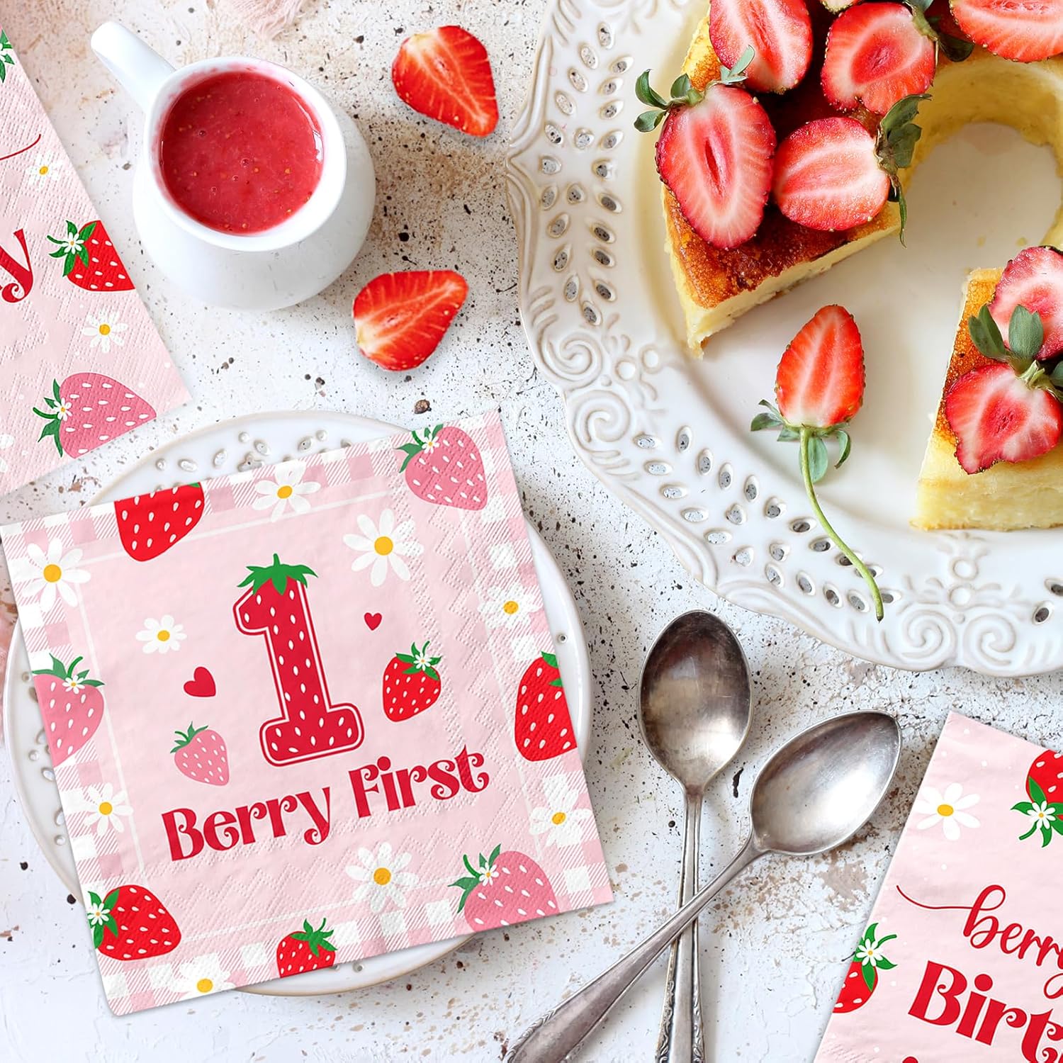 48pcs Strawberry First Birthday Napkins for Girls