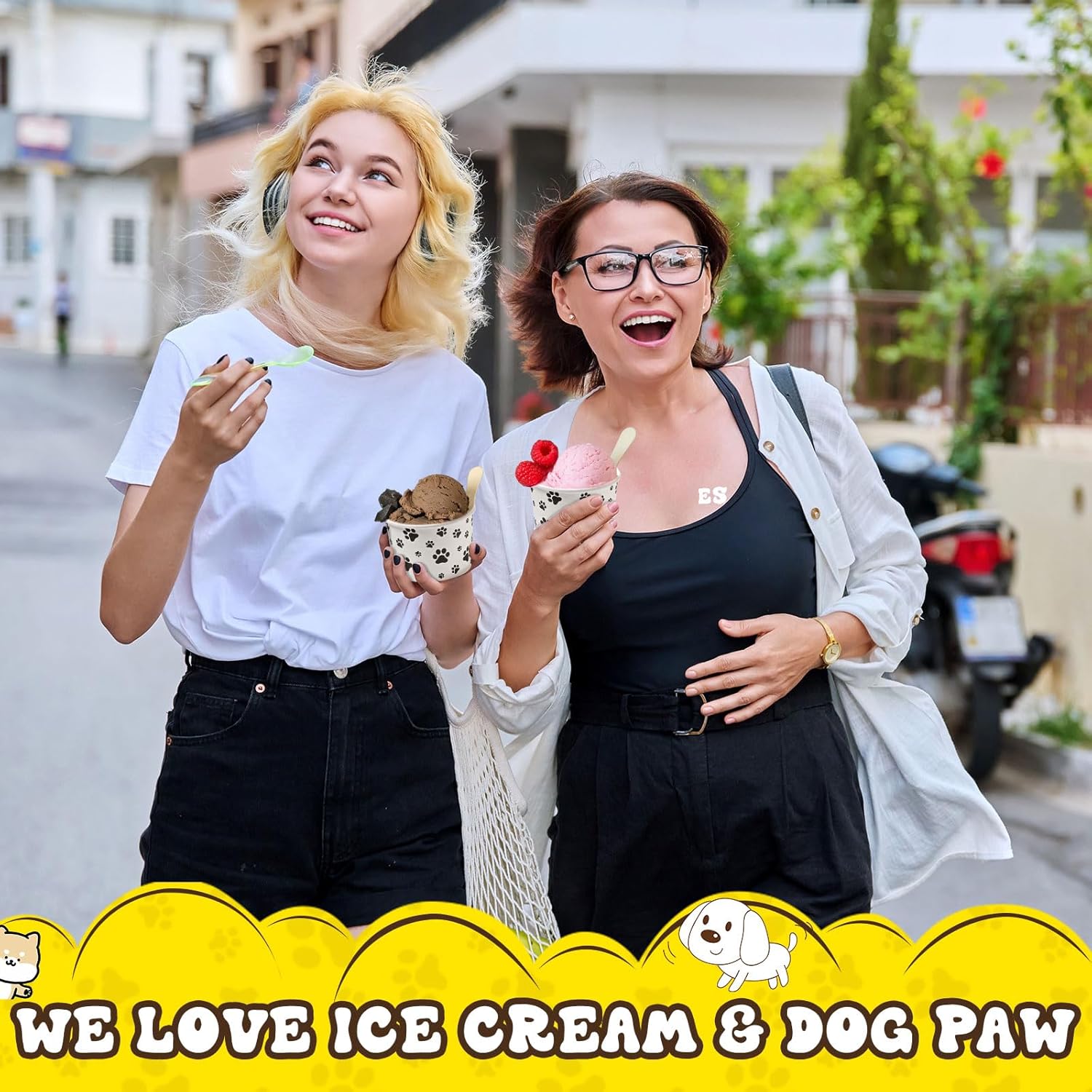 Patelai 50 Count 8 oz Paw Print Ice Cream Cups Disposable Dog Bowls
