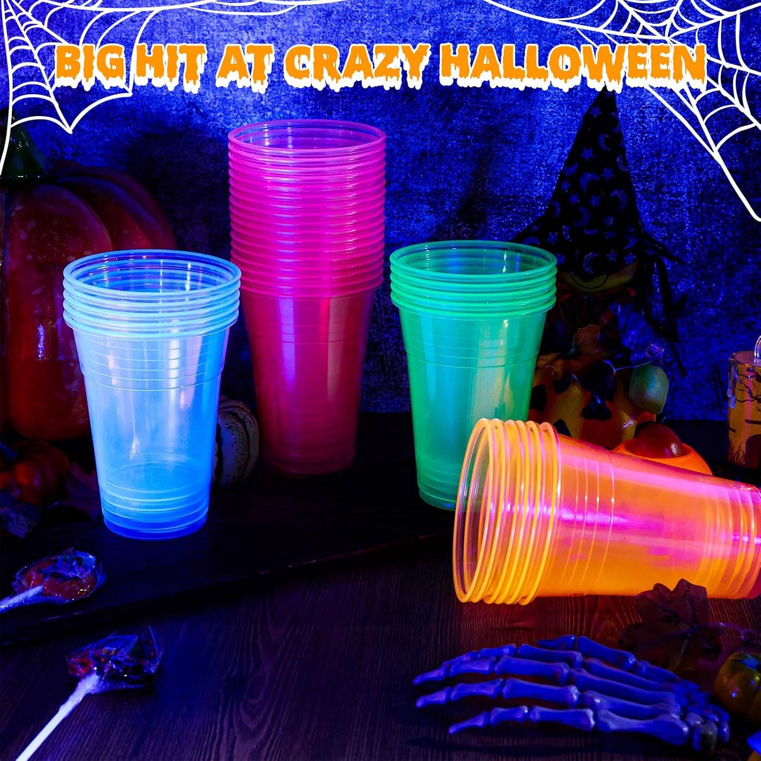 Lilymicky 100 Pack 16 oz Neon Plastic Cups for Parties