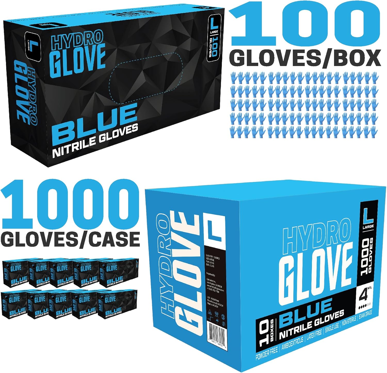 4 Mil Blue Nitrile Gloves Case of 1000