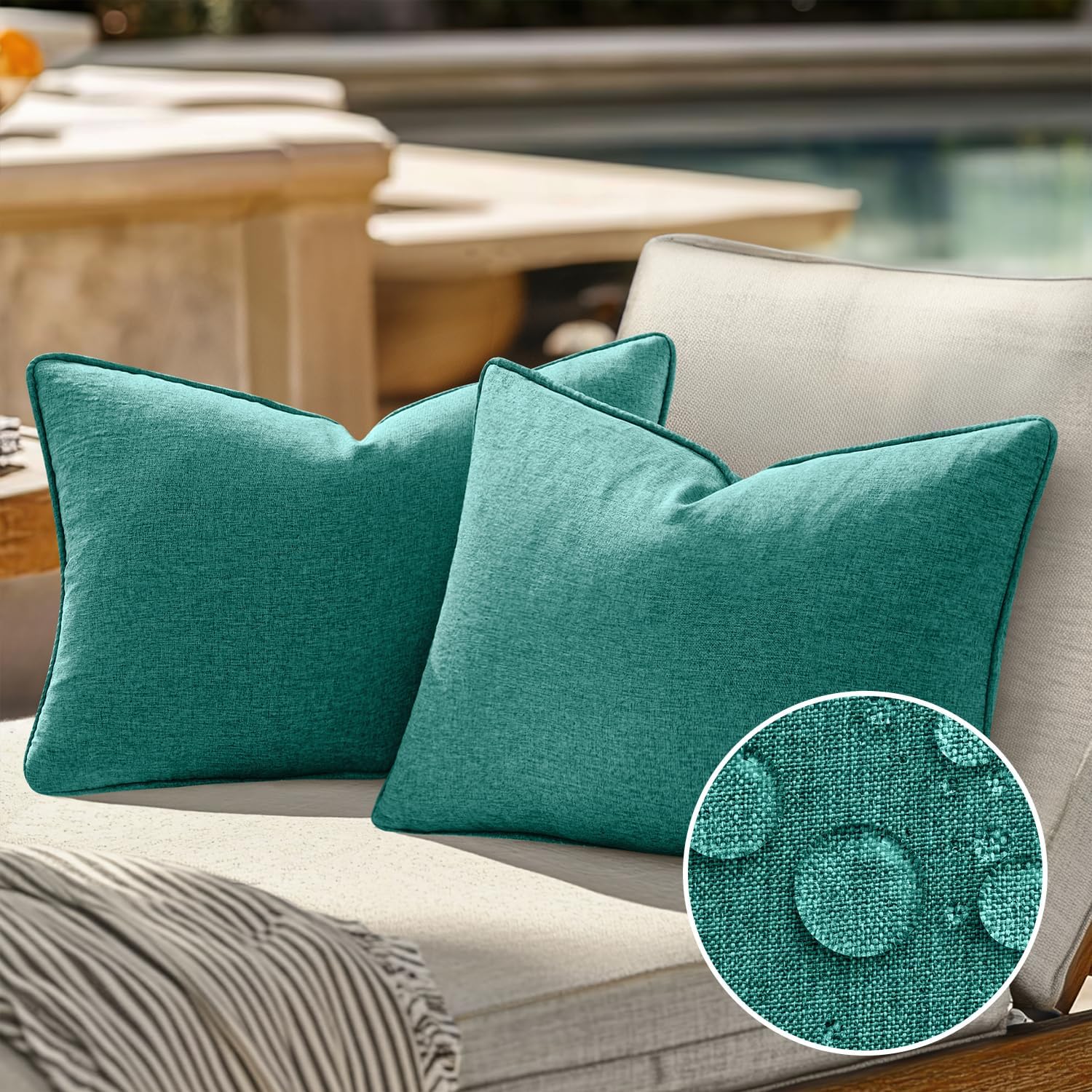 EMEMA 2 Pack Waterproof Outdoor Throw Pillow Covers 12x20 Inch Turquoise