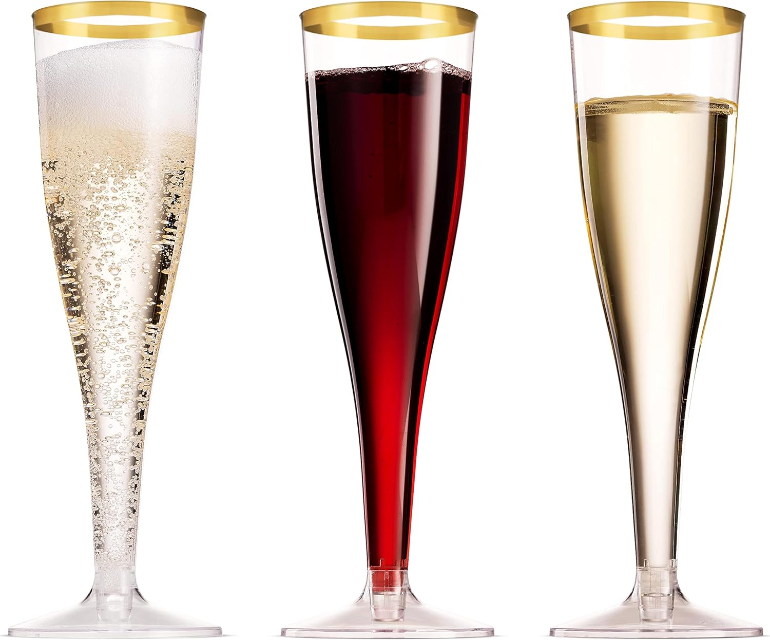 Munfix 50 Pack Gold Rimmed Plastic Champagne Flutes 5 Oz