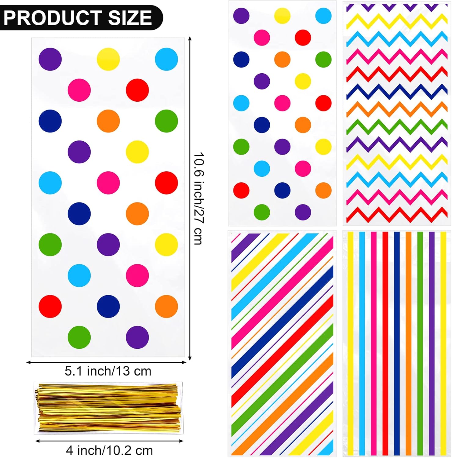 Aodaer 100 Piece Rainbow Cellophane Gift Bags with Twist Ties