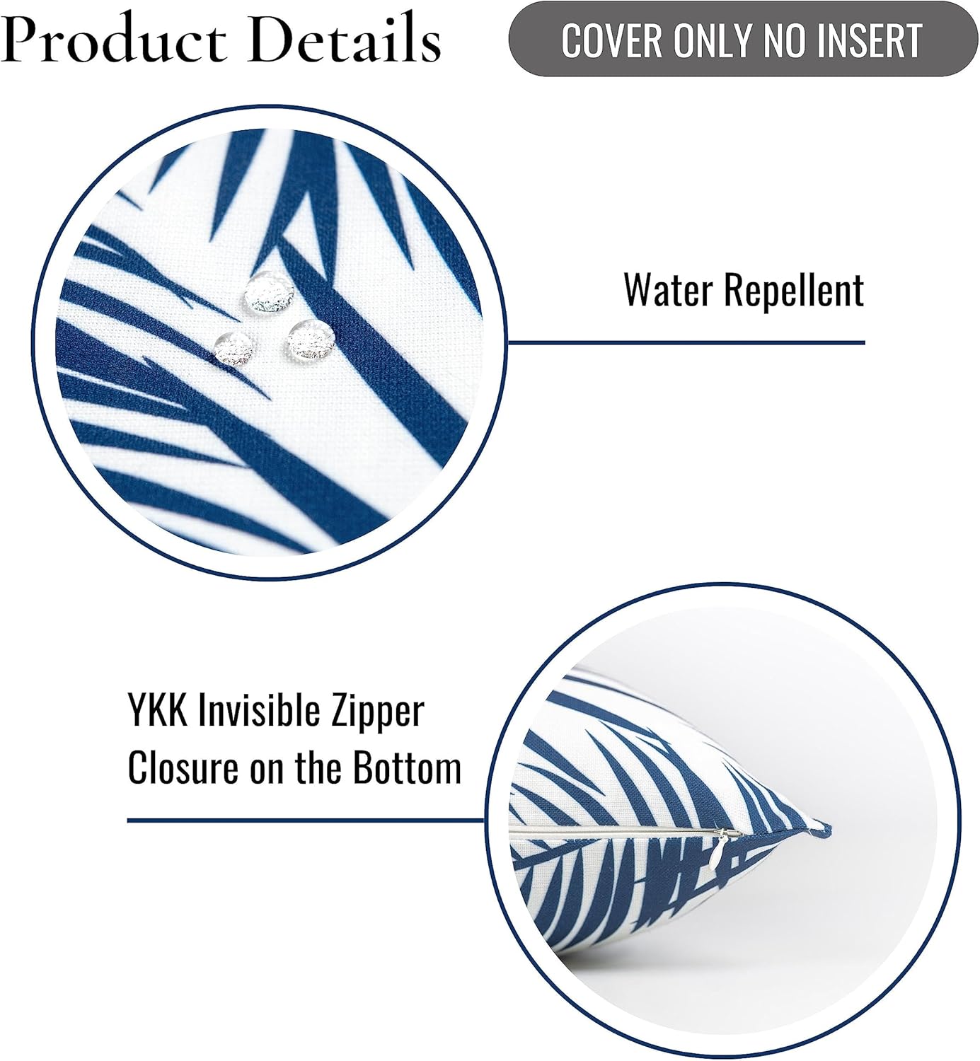 Hofdeco Premium Navy Blue Palm Leaf Throw Pillow Cover