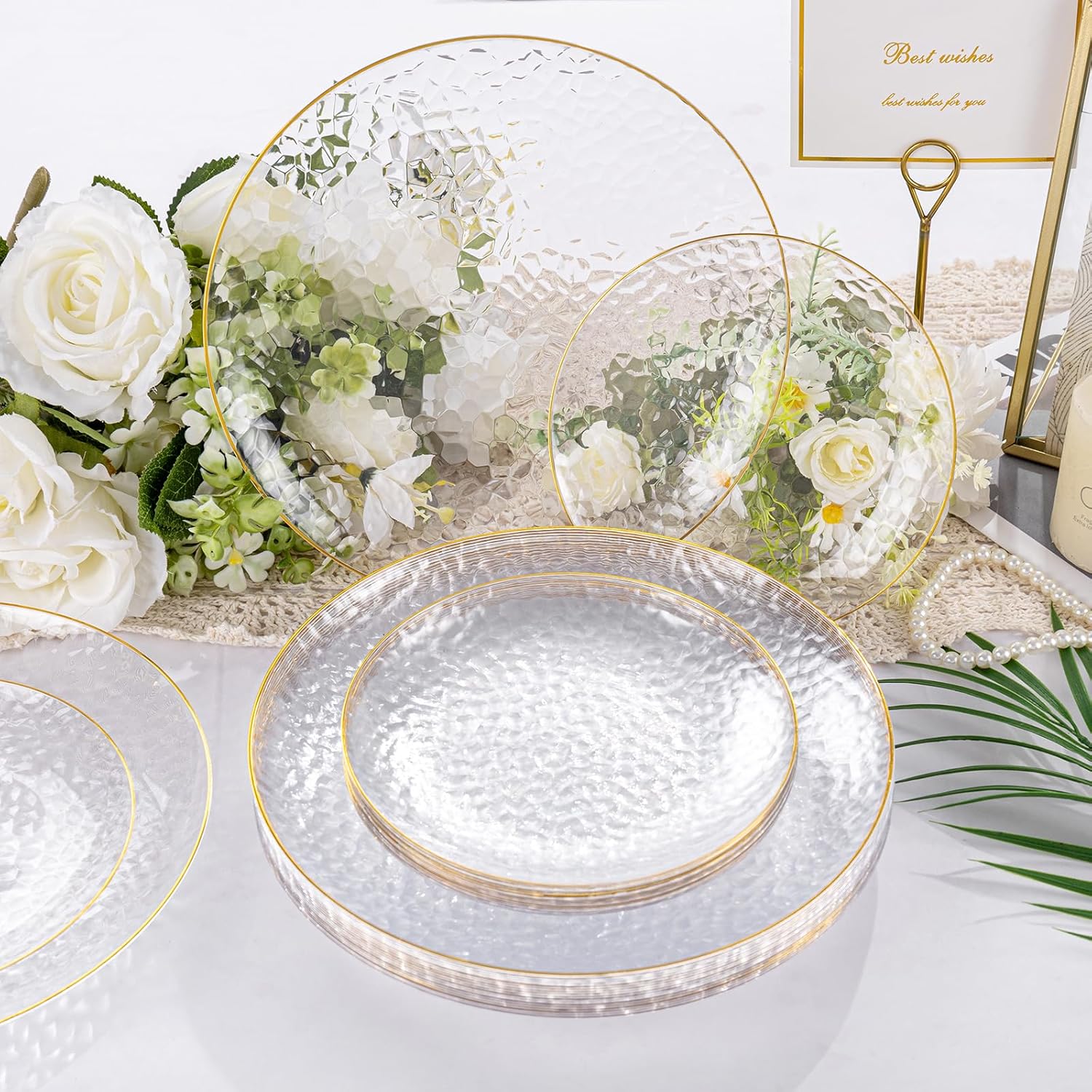 Rubtlamp 100Pcs Clear Gold Plastic Plates Set