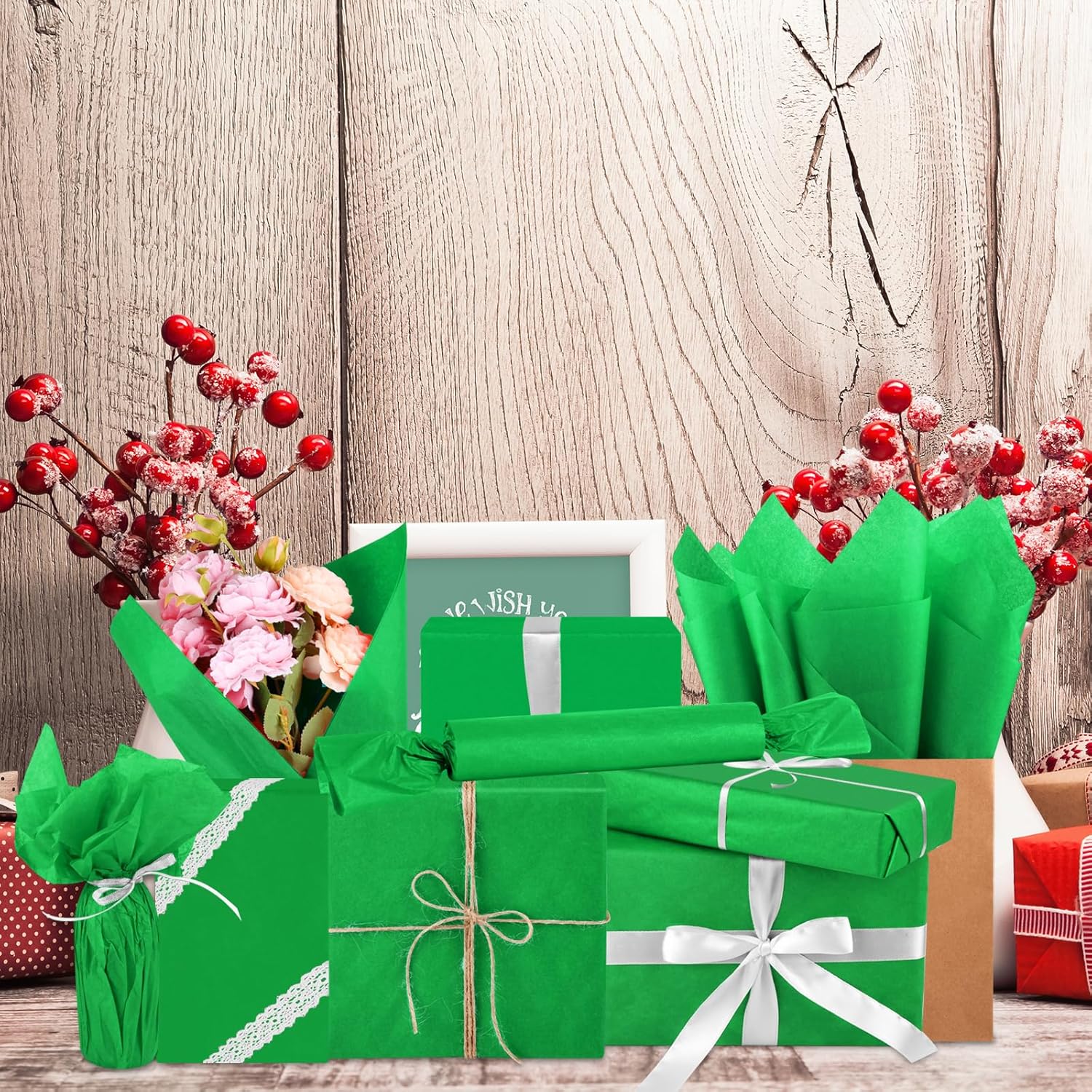Bouiexye 120 Sheet Green Tissue Paper for Wrapping and Crafting