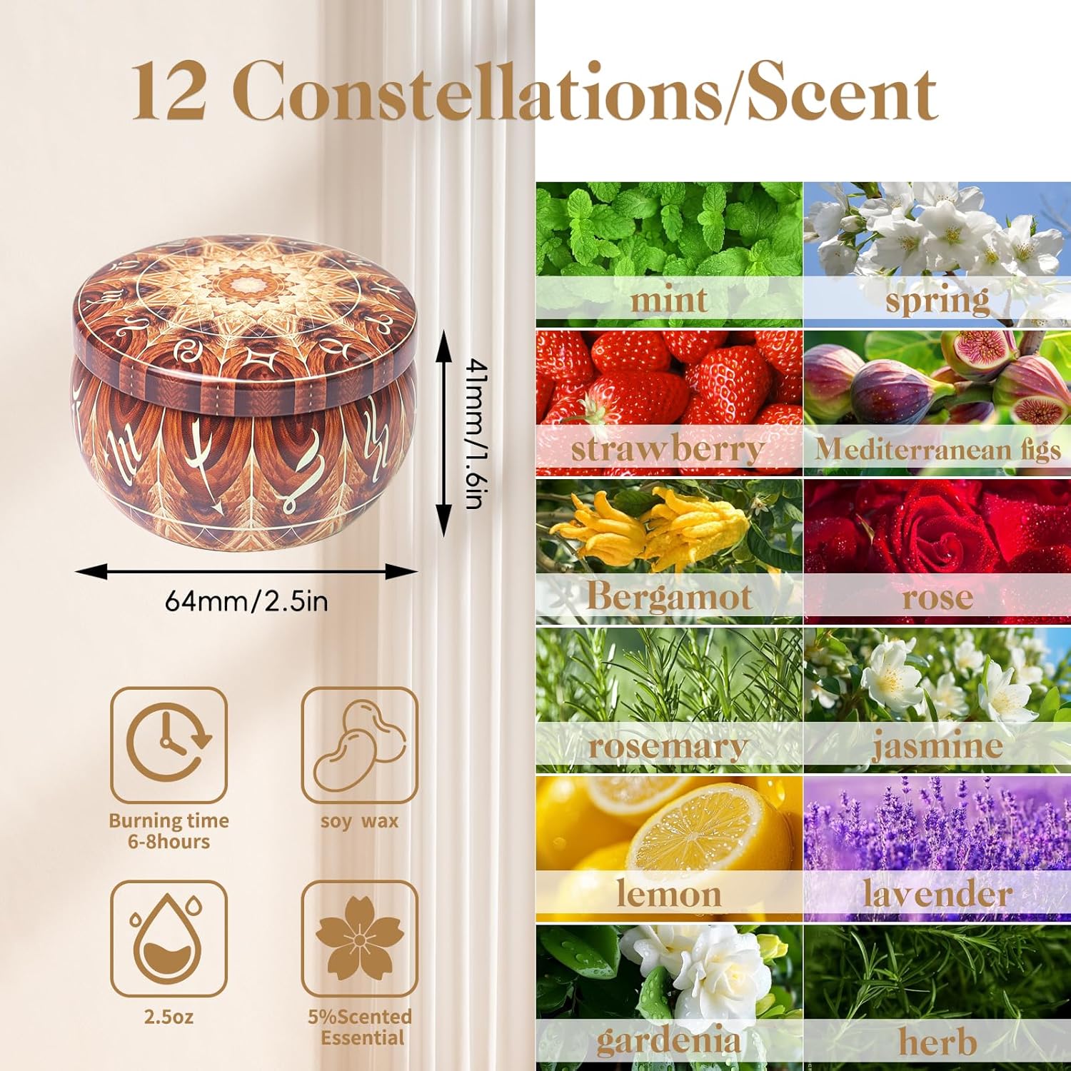 12 Pack Constellation Scented Candles Gift Set