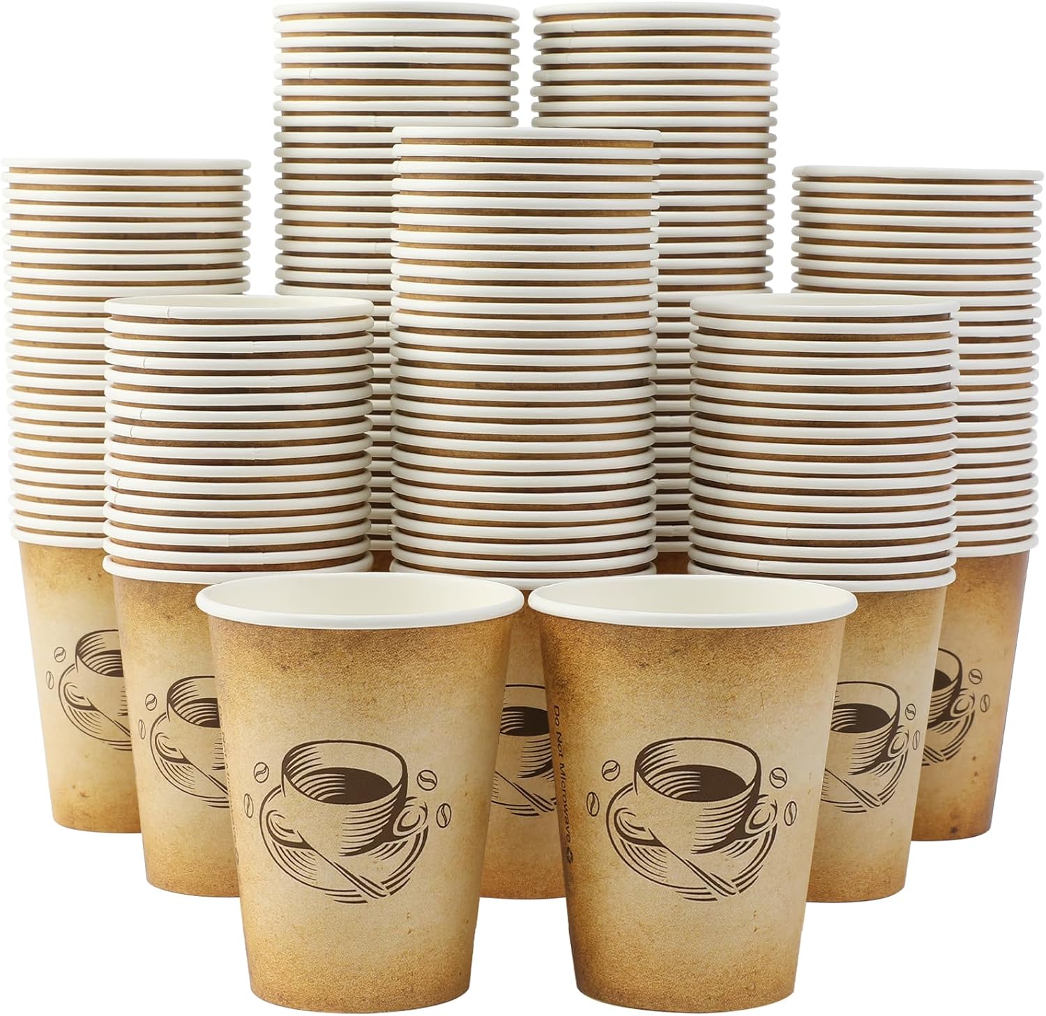 12 Oz 300 Pack Disposable Coffee Cups Retro Design Leak Proof