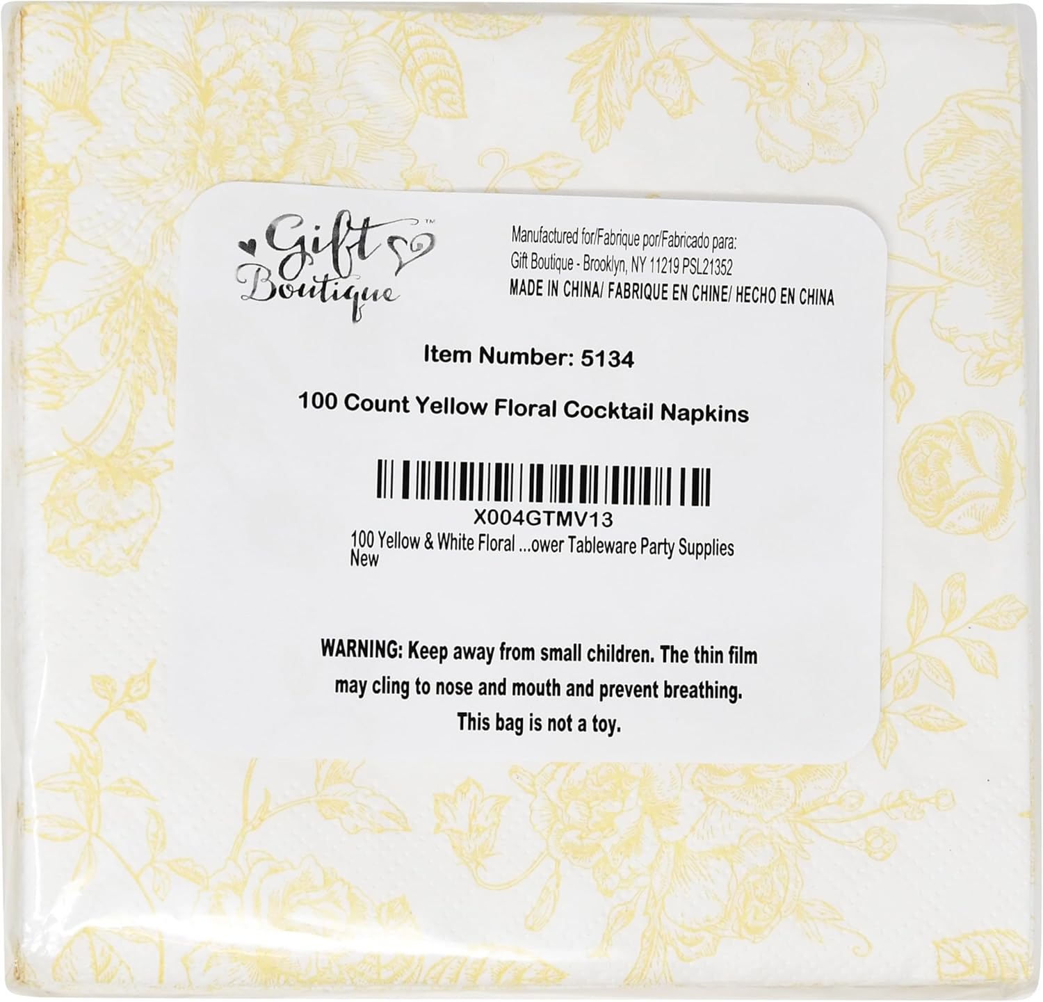 Yellow White Floral Cocktail Napkins for Spring Events
