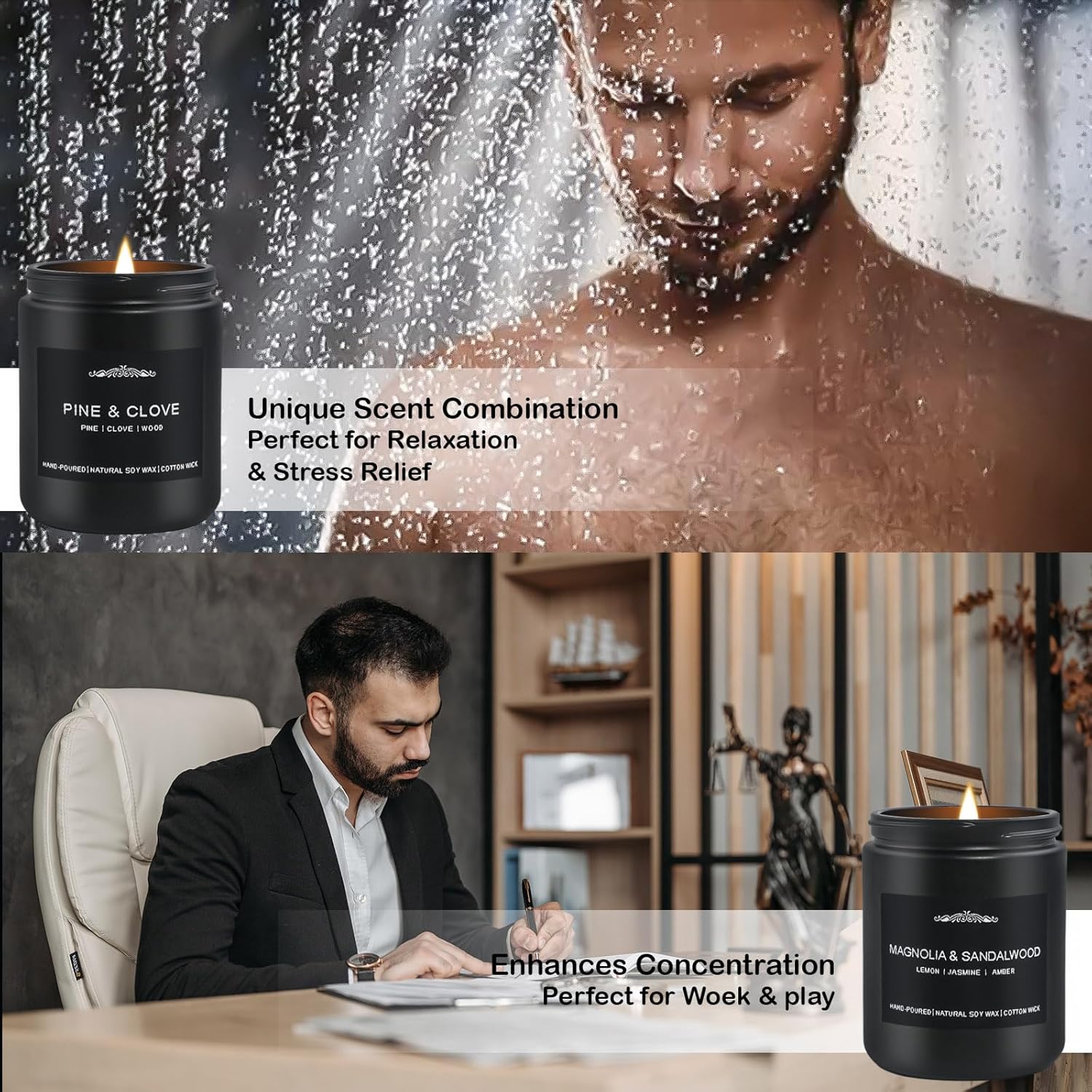 Feibao Men Scented Candle Set - 4 Pack Black Jar Candles