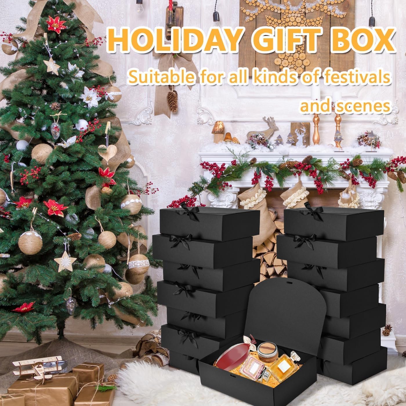 12 Pack Black Gift Boxes with Lids for Groomsmen Proposal