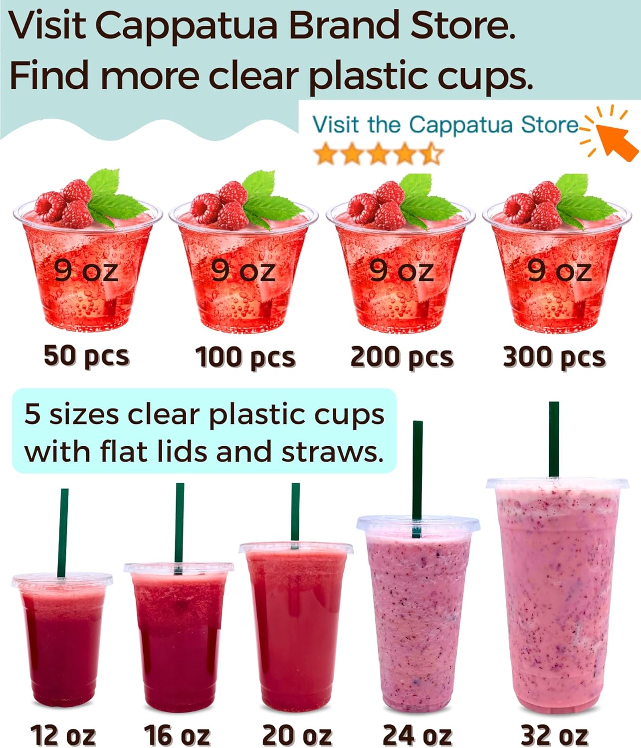 9 Oz Clear Plastic Cups 50 Pack for Parties