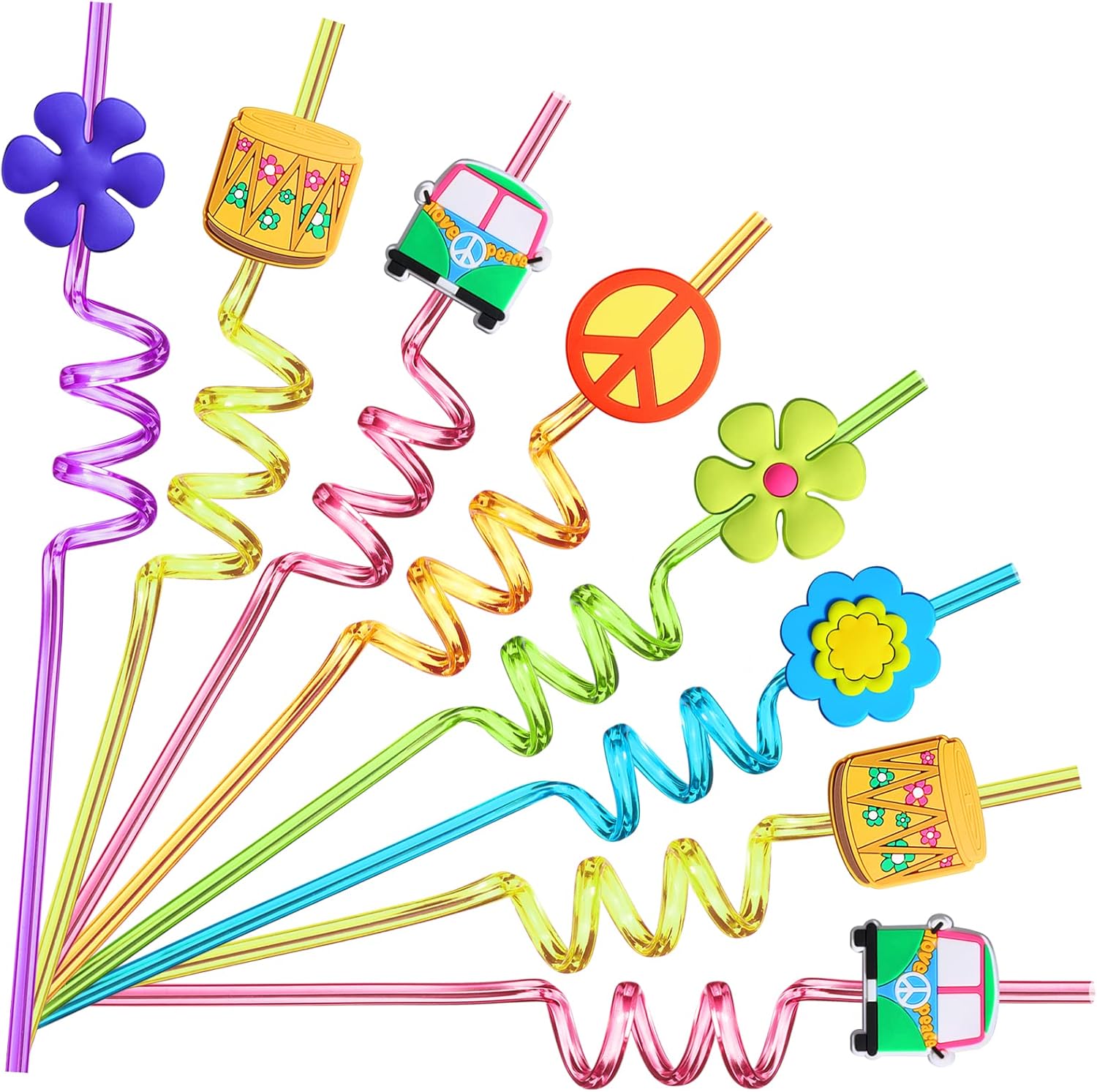 24 Piece 60s Hippie Party Straws with Tie Dye Design