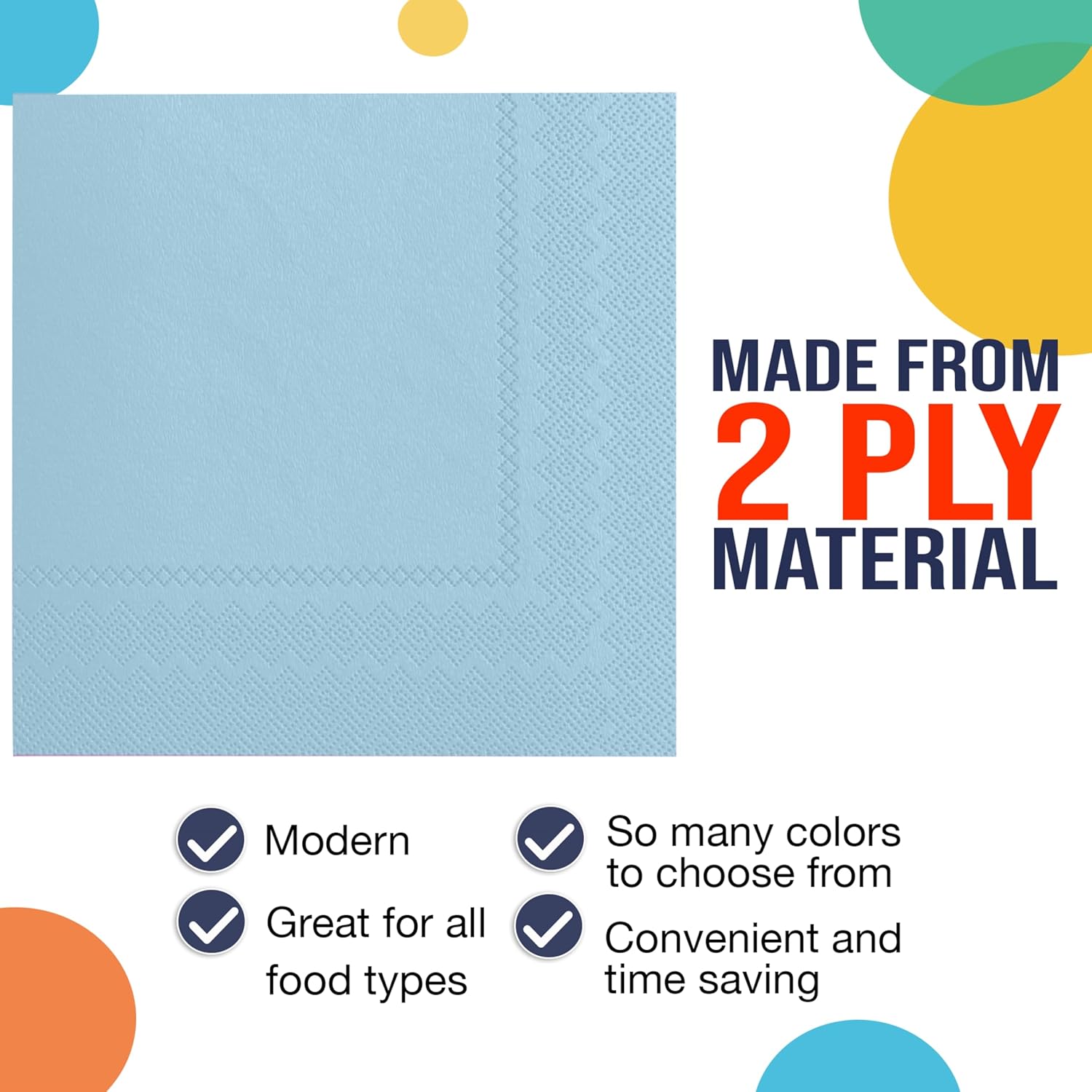 Party Solids Light Blue Disposable Napkins 100 Pcs 2 Ply