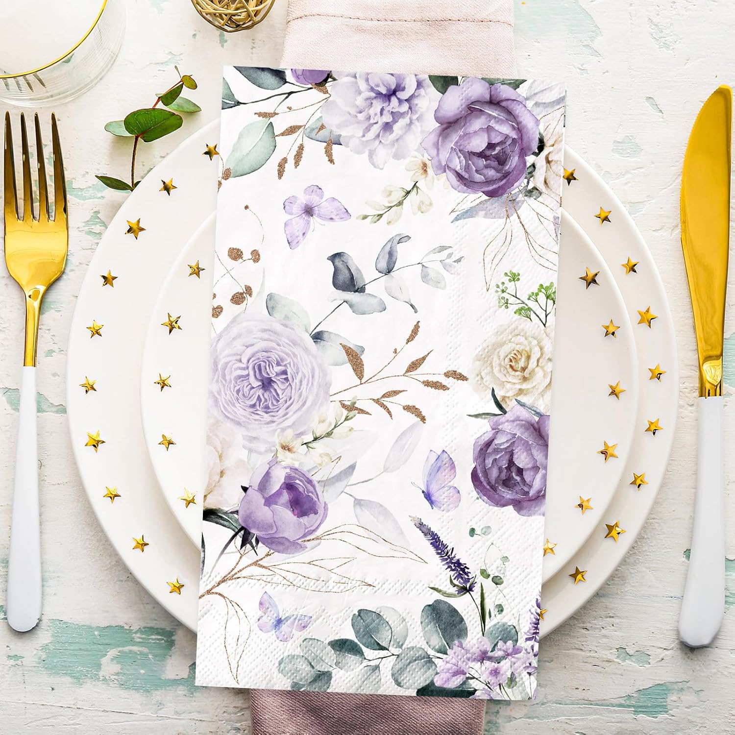 100Pcs Watercolor Purple Flower Butterfly Napkins