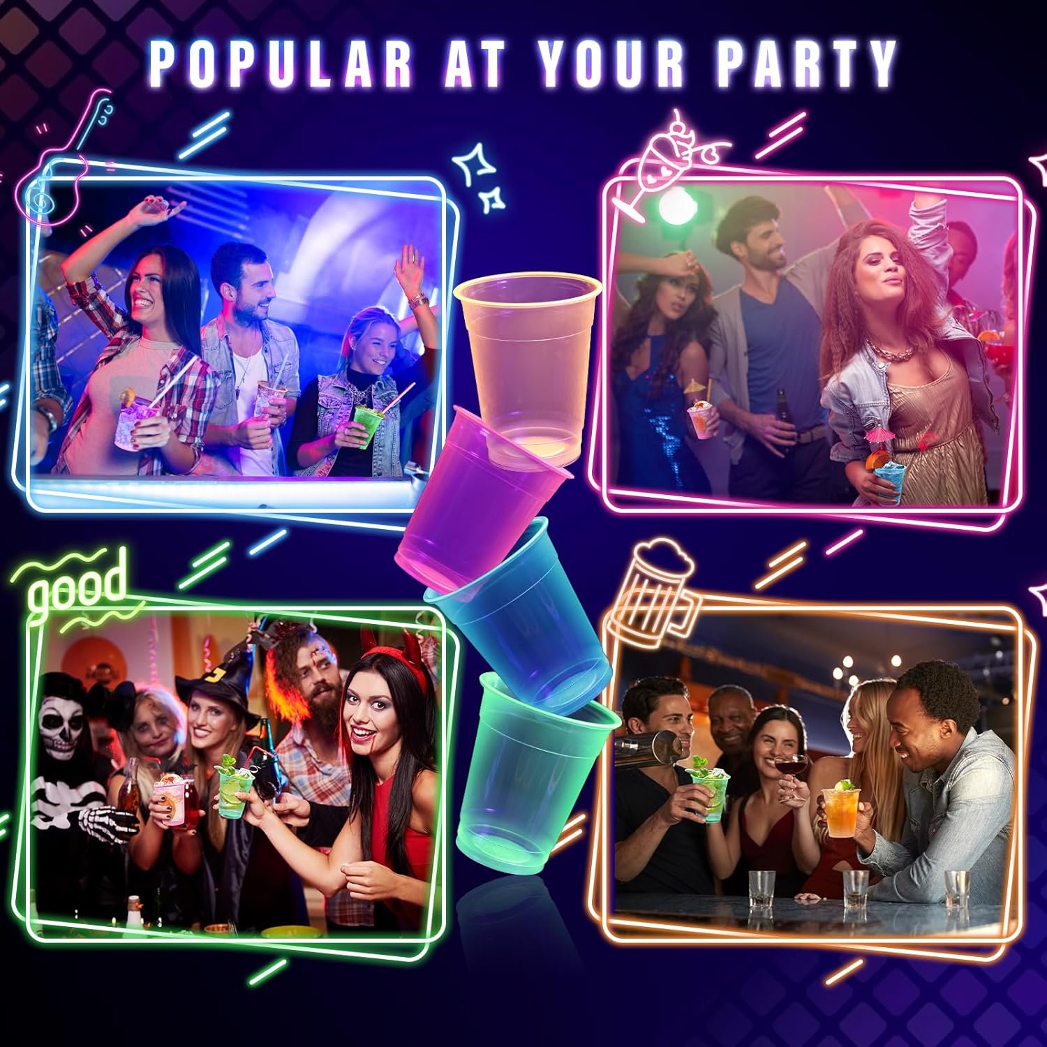 KesaPlan 120 Piece Neon Glow Cups 12 OZ