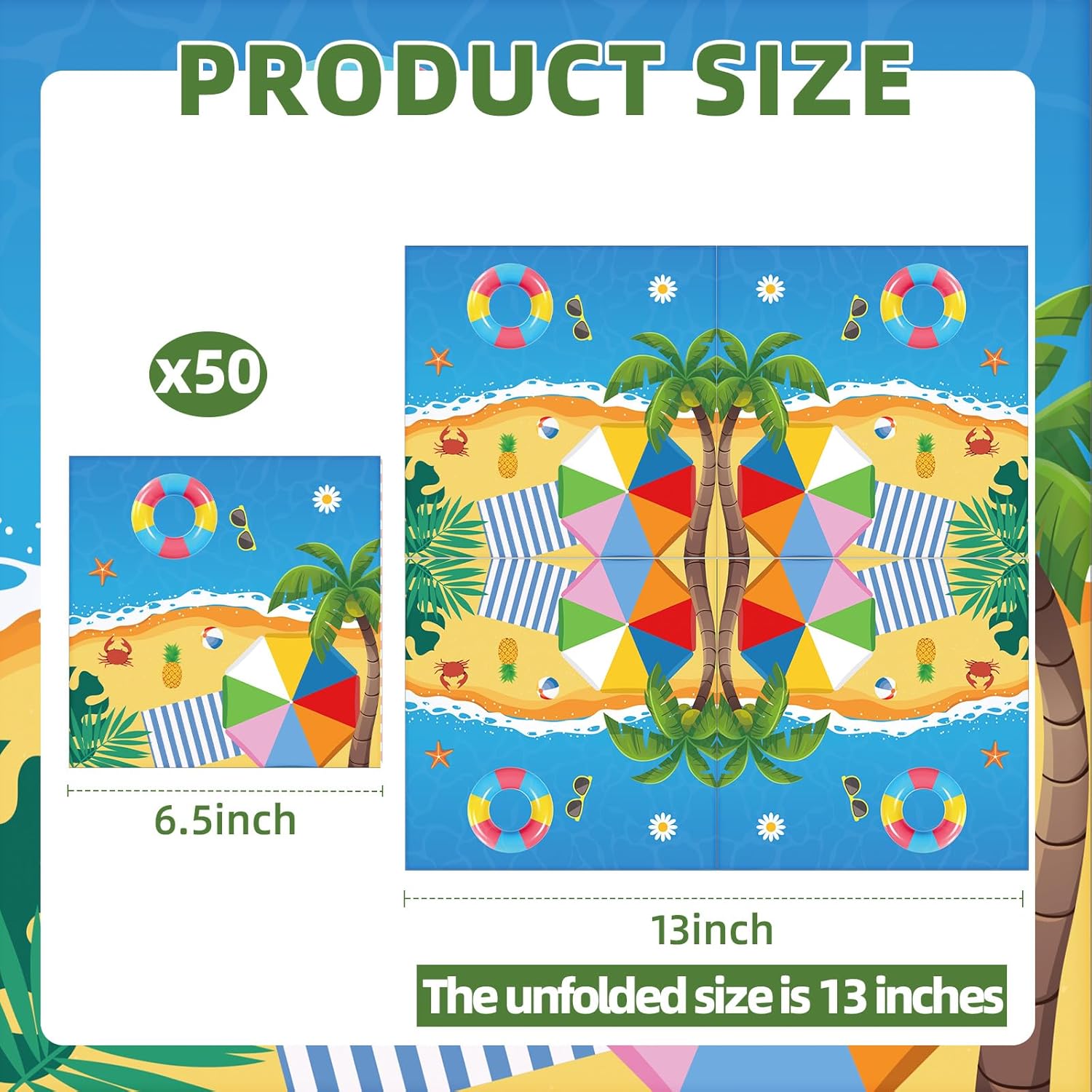 50 Count Summer Beach Paper Napkins with Tropical Design