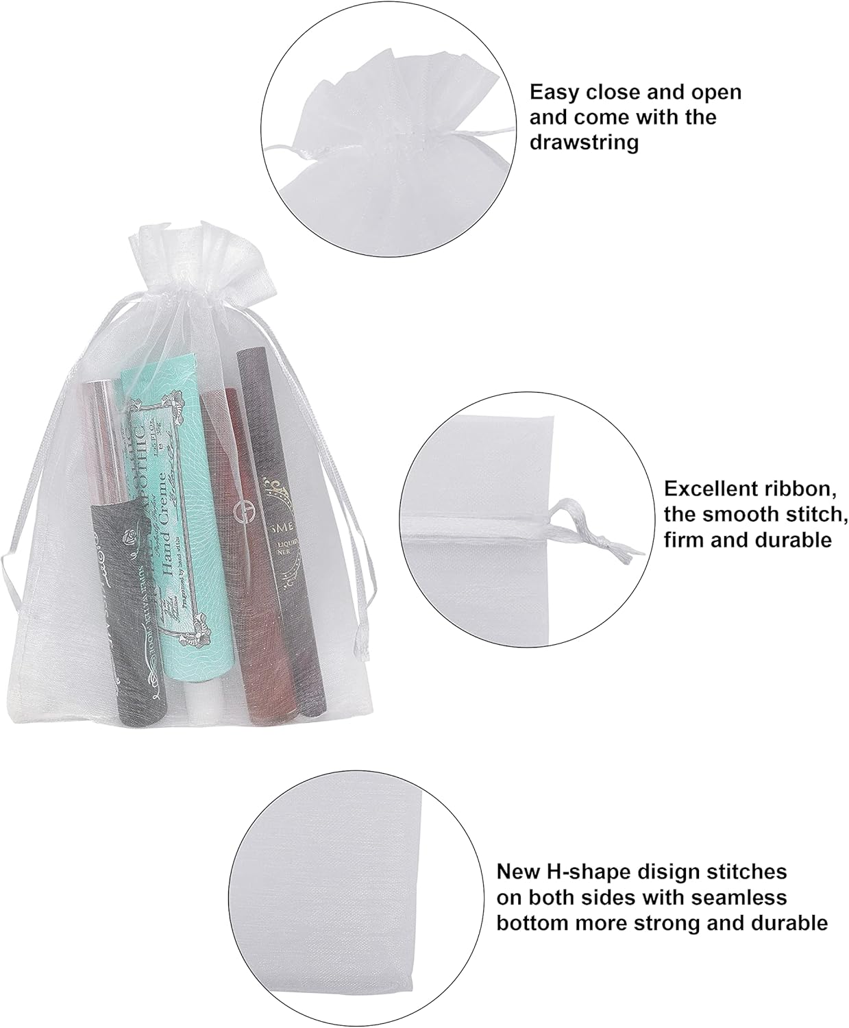 100PCS White Organza Drawstring Gift Bags 5x7 Inches
