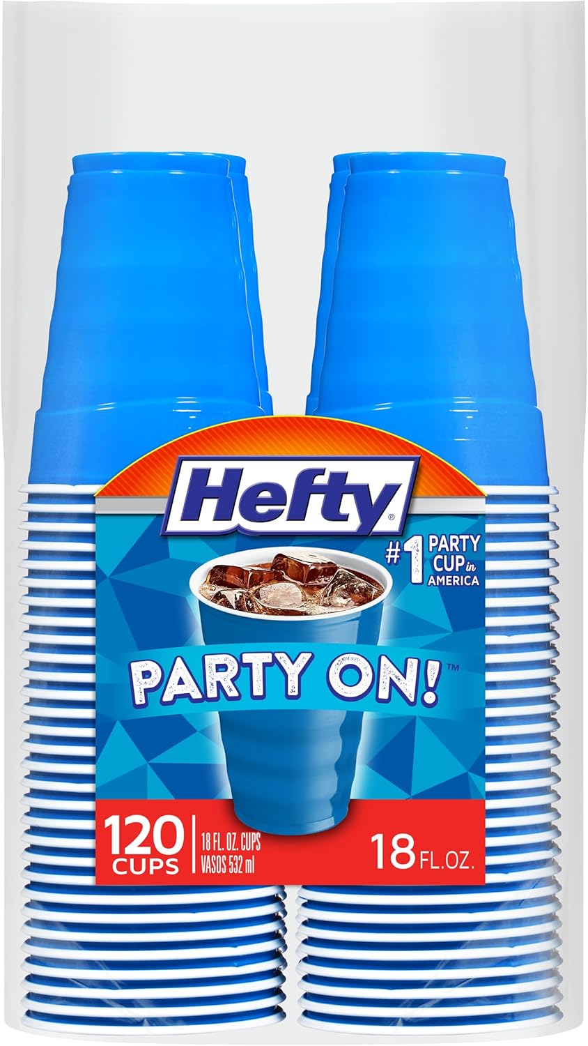 Hefty Party On Disposable Plastic Cups 18 Oz 120 Count