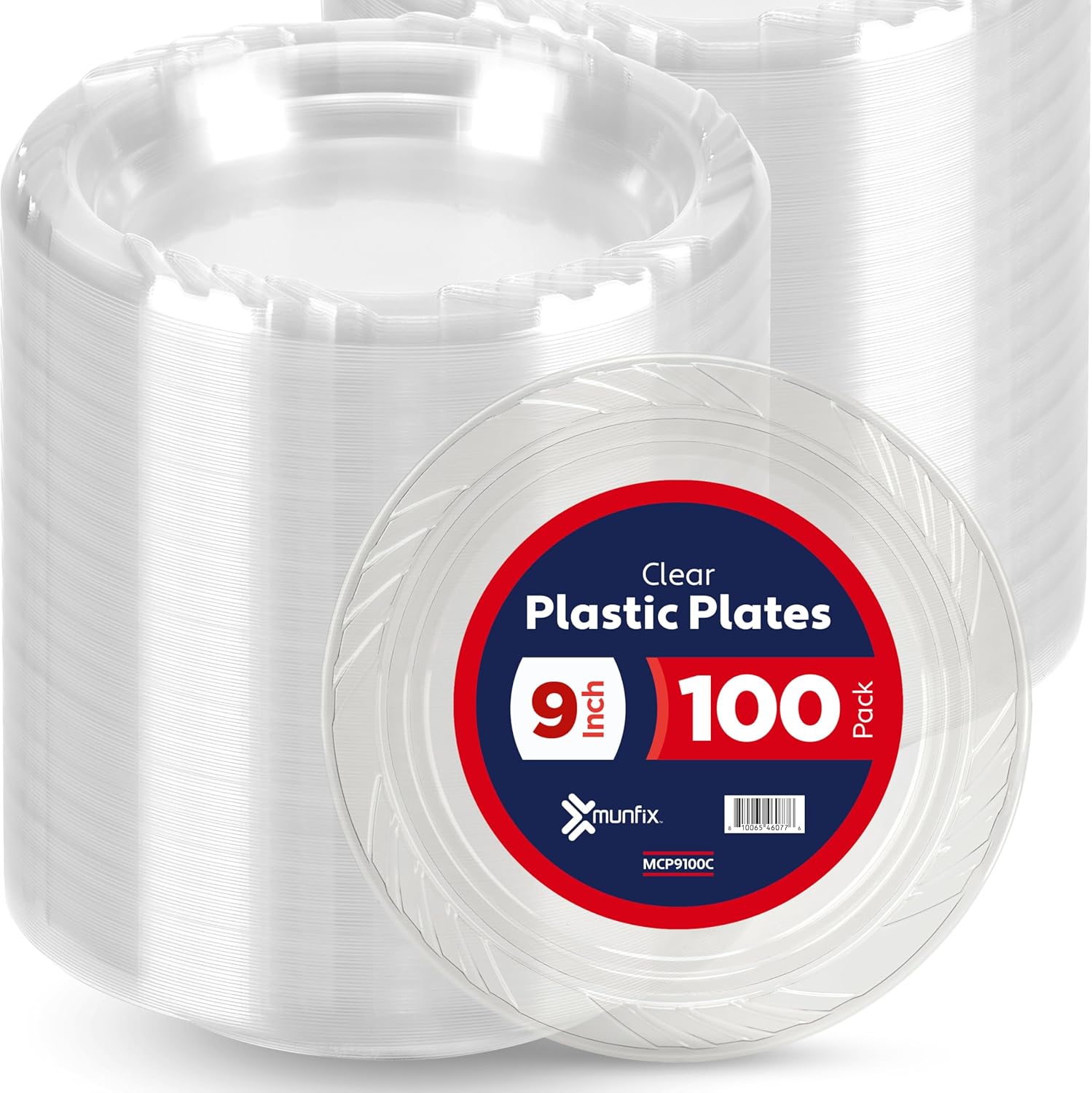 Munfix 100 Clear Plastic Plates Set 9 Inch Disposable