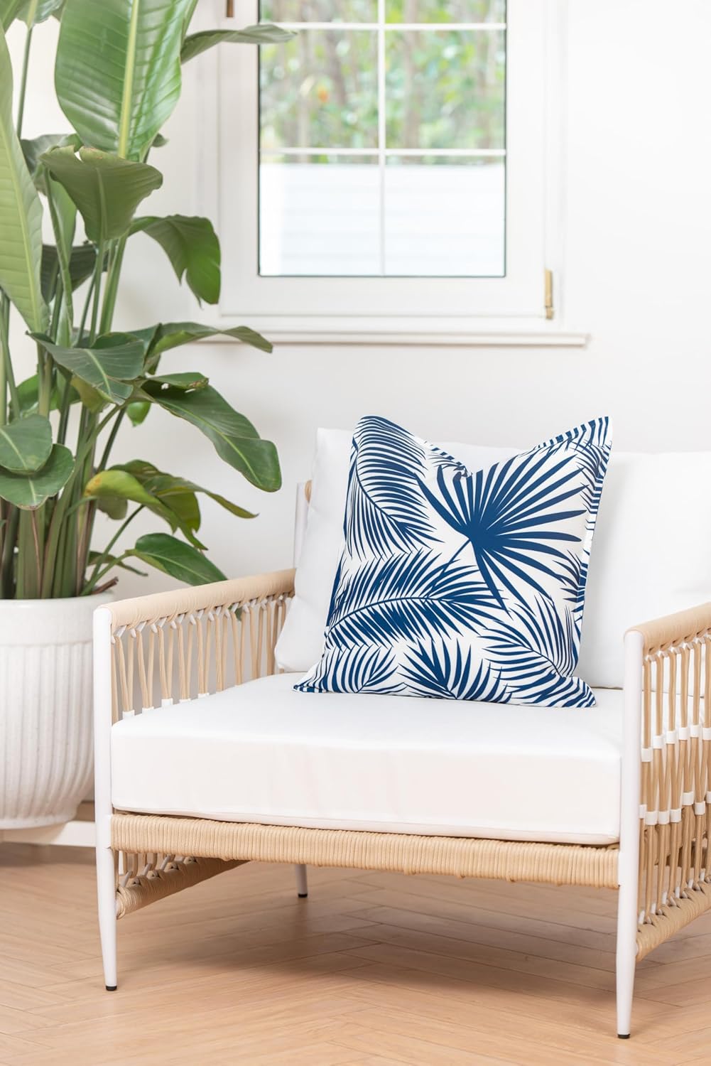 Hofdeco Premium Navy Blue Palm Leaf Throw Pillow Cover