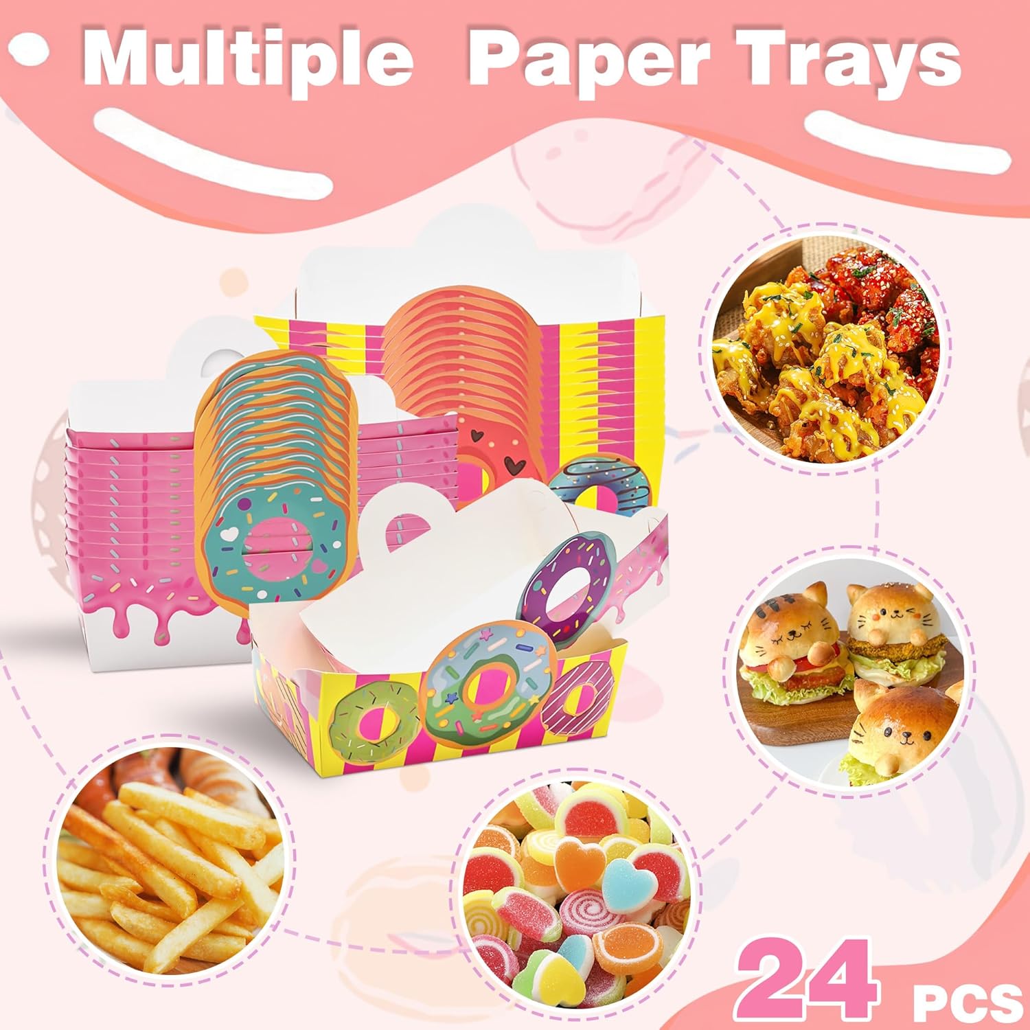 Donut Shaped Paper Snack Bowls 24pcs Birthday Party Decor