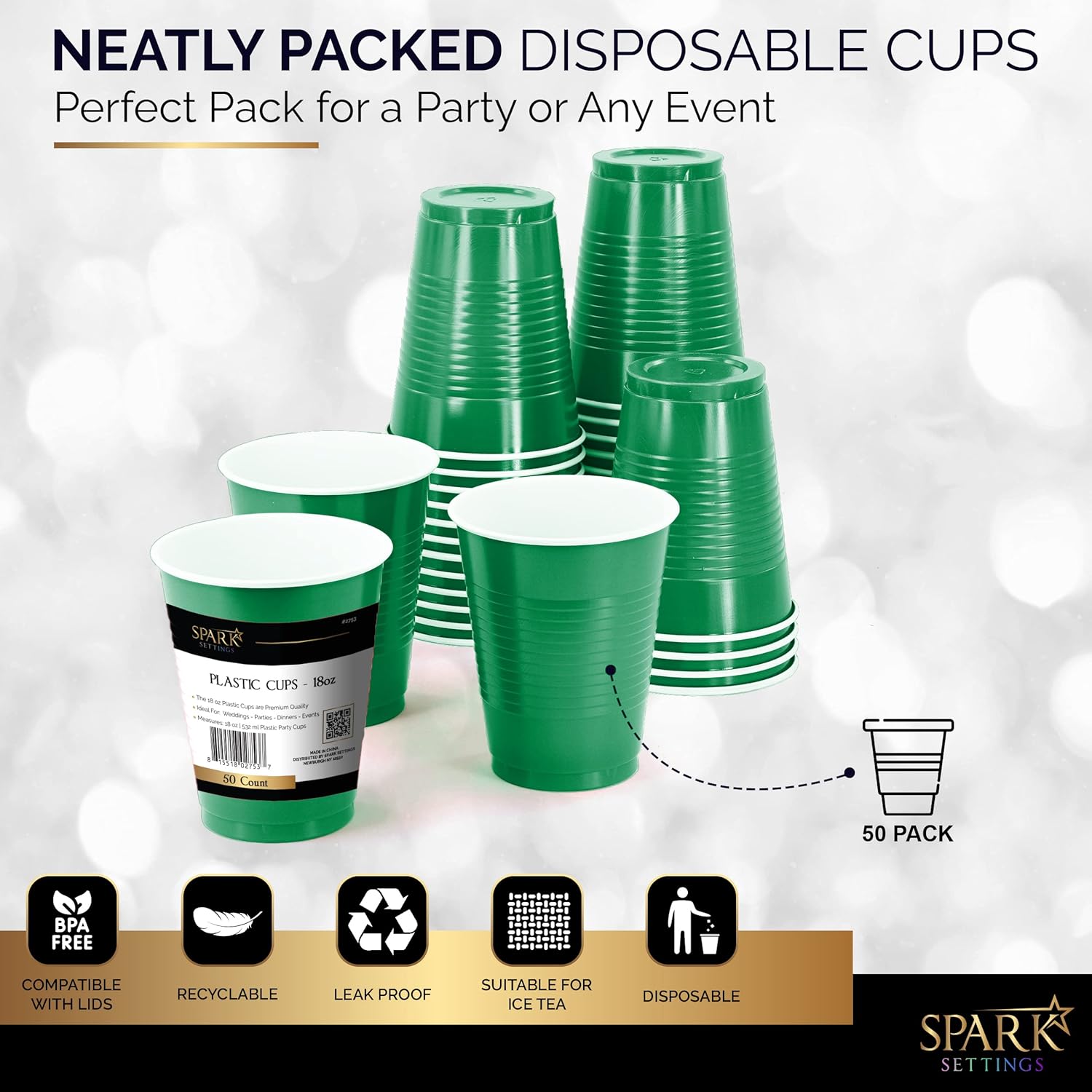 Disposable Cups 18-Ounce Red Party Cups 50 Pack
