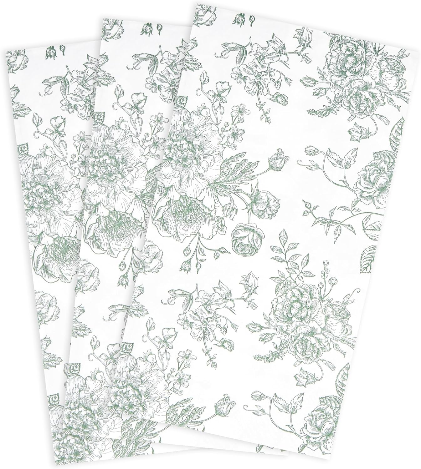 100 Floral Guest Napkins Sage Green and White Toile