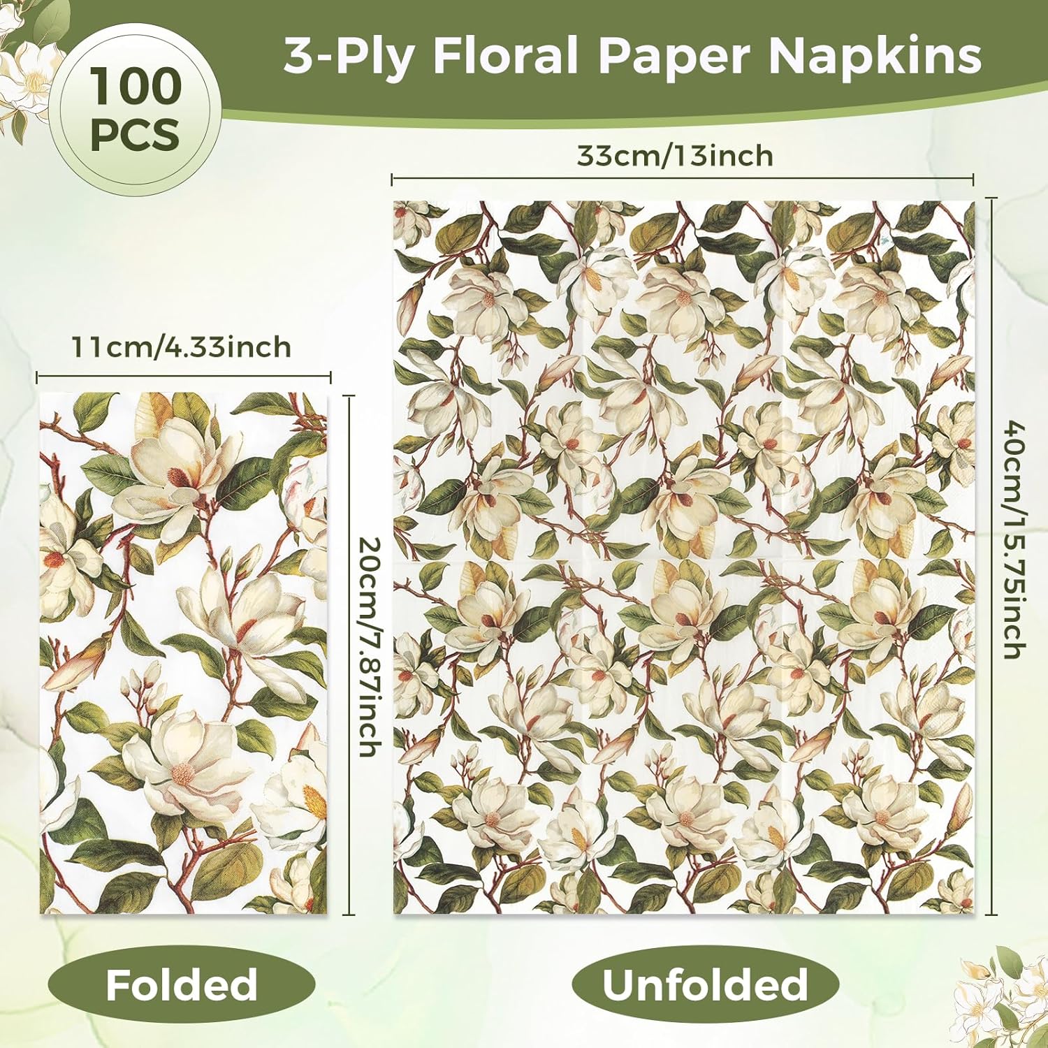 Homlouue Vintage Magnolia Flower Napkins 100PCS