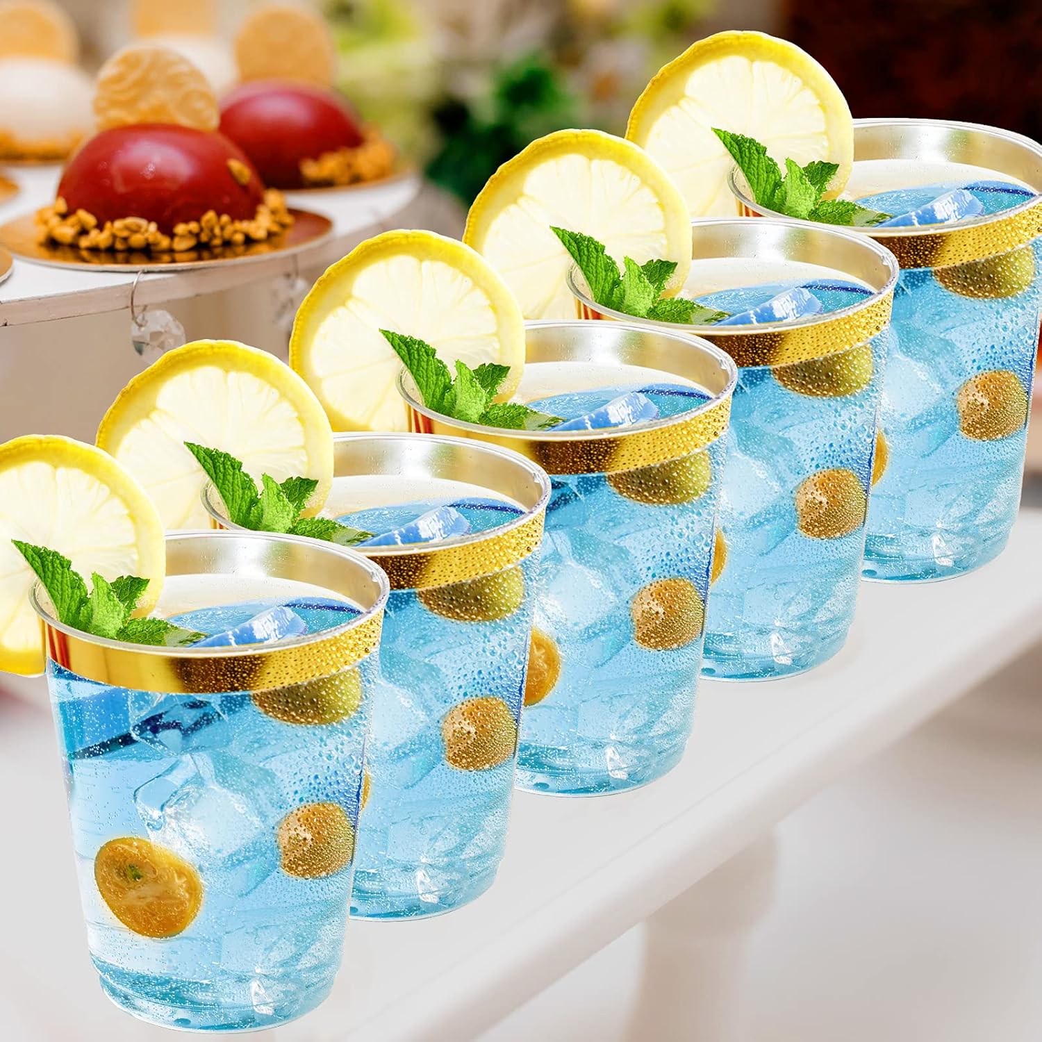 FOCUSLINE 10 oz Gold Rimmed Plastic Cups 100 Count