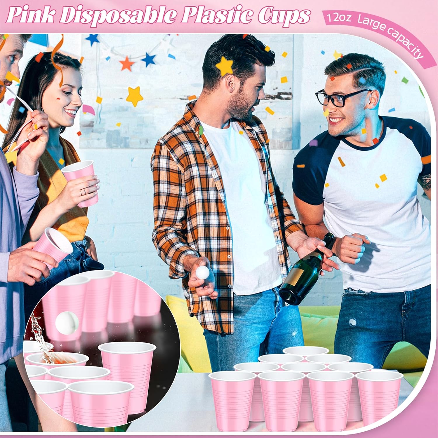 Dualshine 100 Pink Plastic Cups 12 oz Disposable
